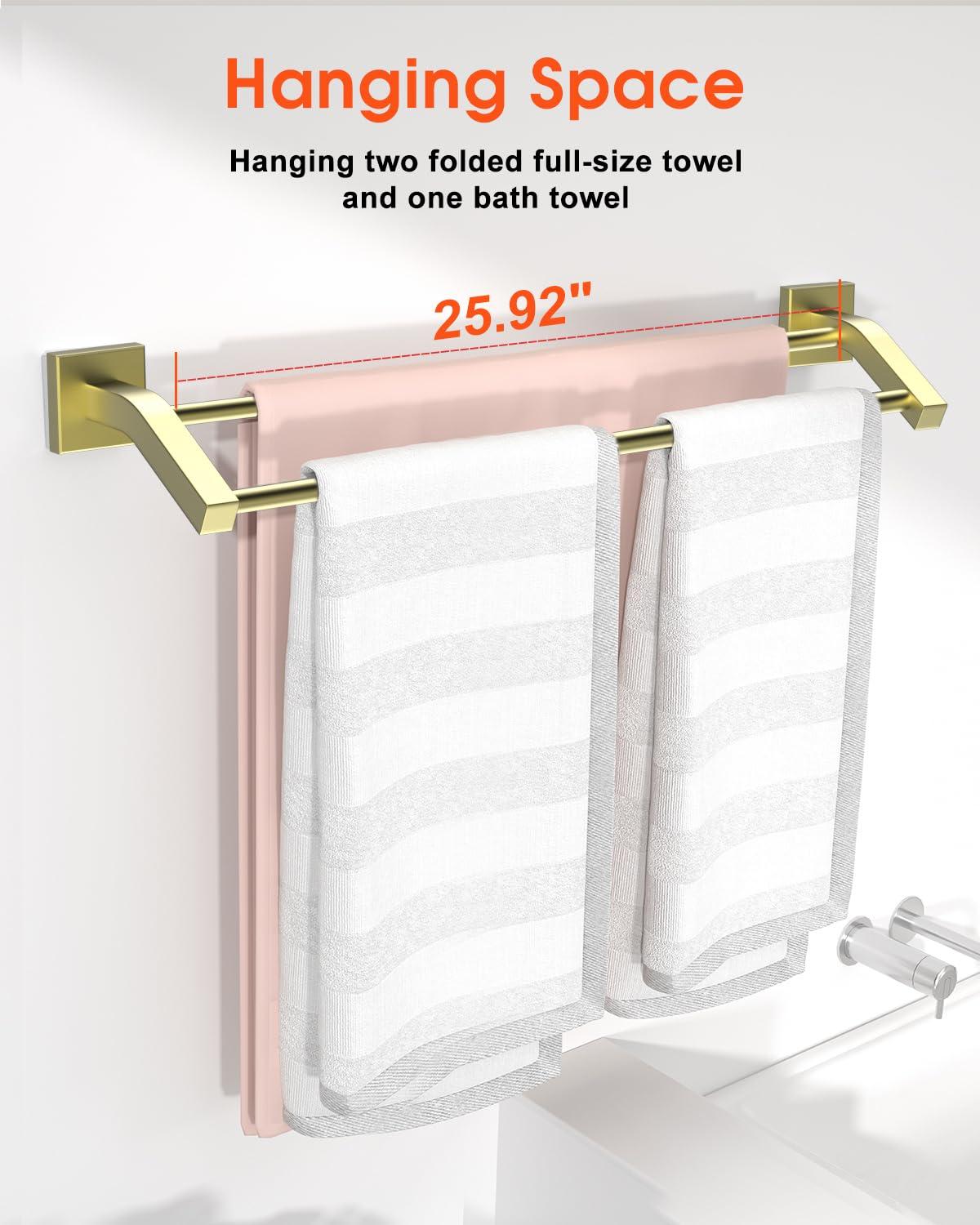 Alise Double Bath Towel Bars Towel Racks for Bathroom,Wall Mount Towel Holder Heavy Duty SUS304 Stainless Steel Towel Hanger Towel Rail,GK9700-G Golden Finish,28-Inch