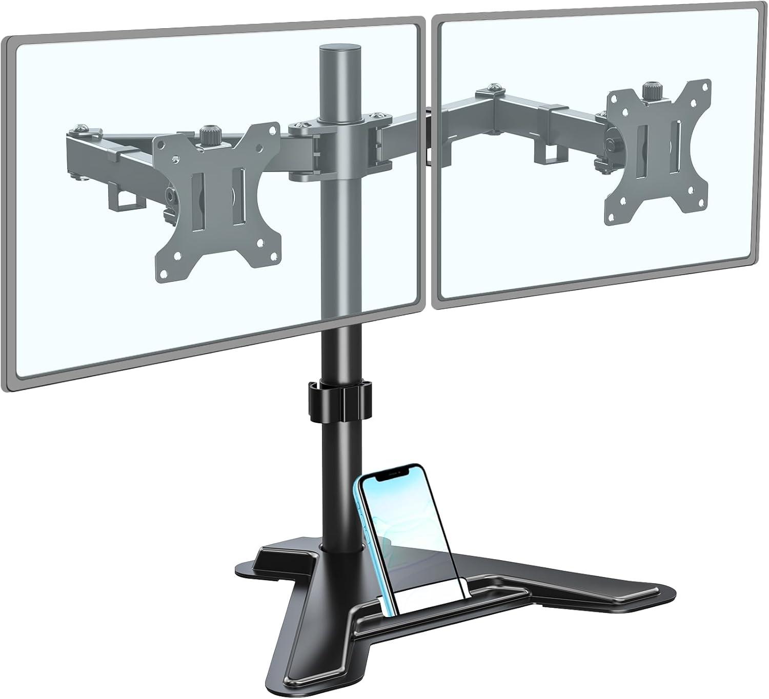 MOUNTUP Dual Monitor Stand - Freestanding & Height Adjustable Monitor Desk Mount, Steady VESA Mount Holds Max 17.6 lbs, Computer Monitor Stand for 2 Screens up to 27 inches, MU1002