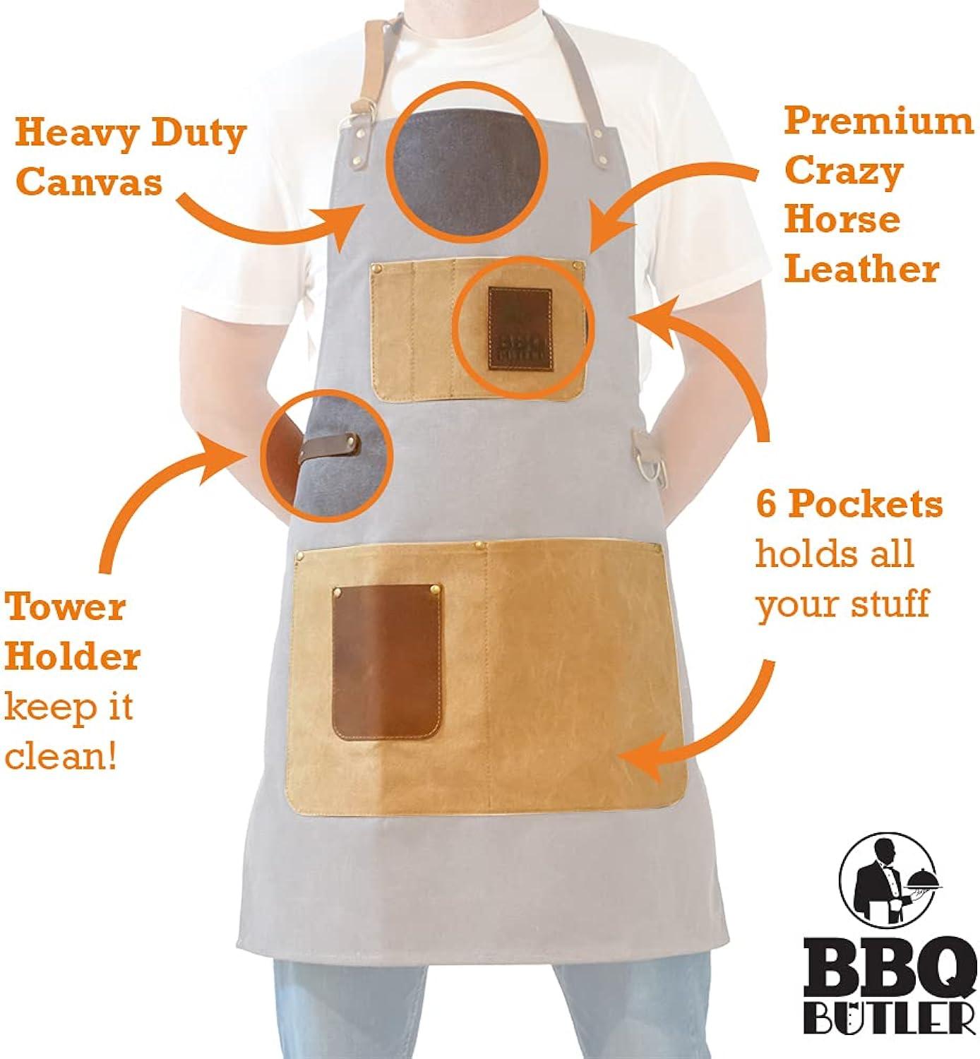 Gray and Beige Canvas and Leather Grilling Apron