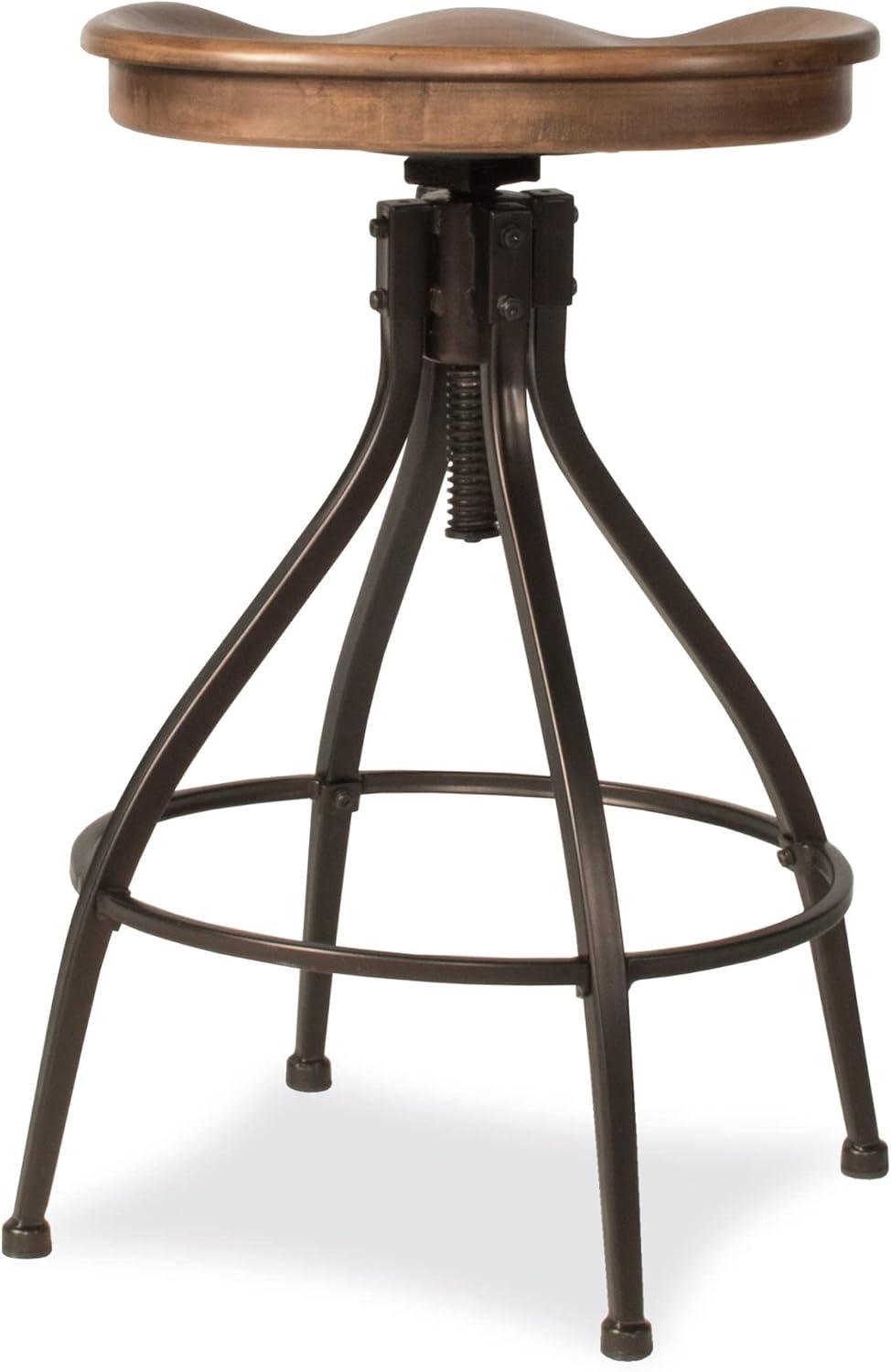 Adjustable Walnut Saddle Seat Industrial Bar Stool