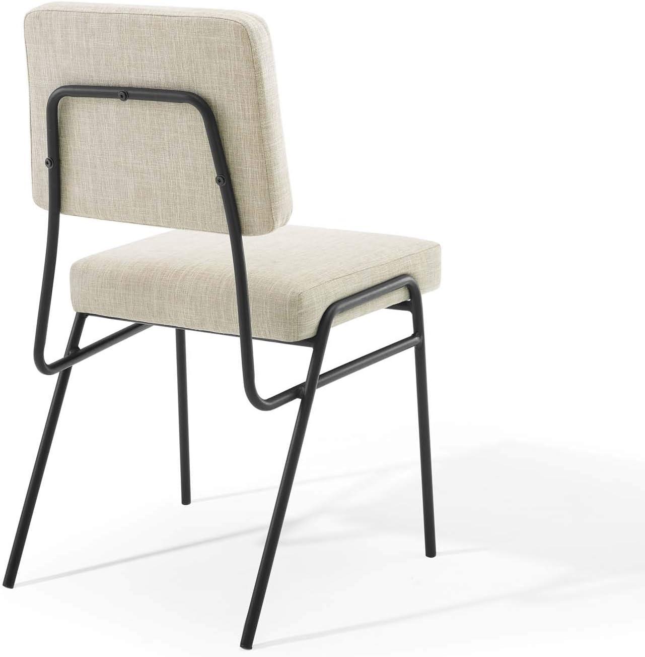 Elegant Mid-Century Modern Black Beige Upholstered Parsons Side Chair