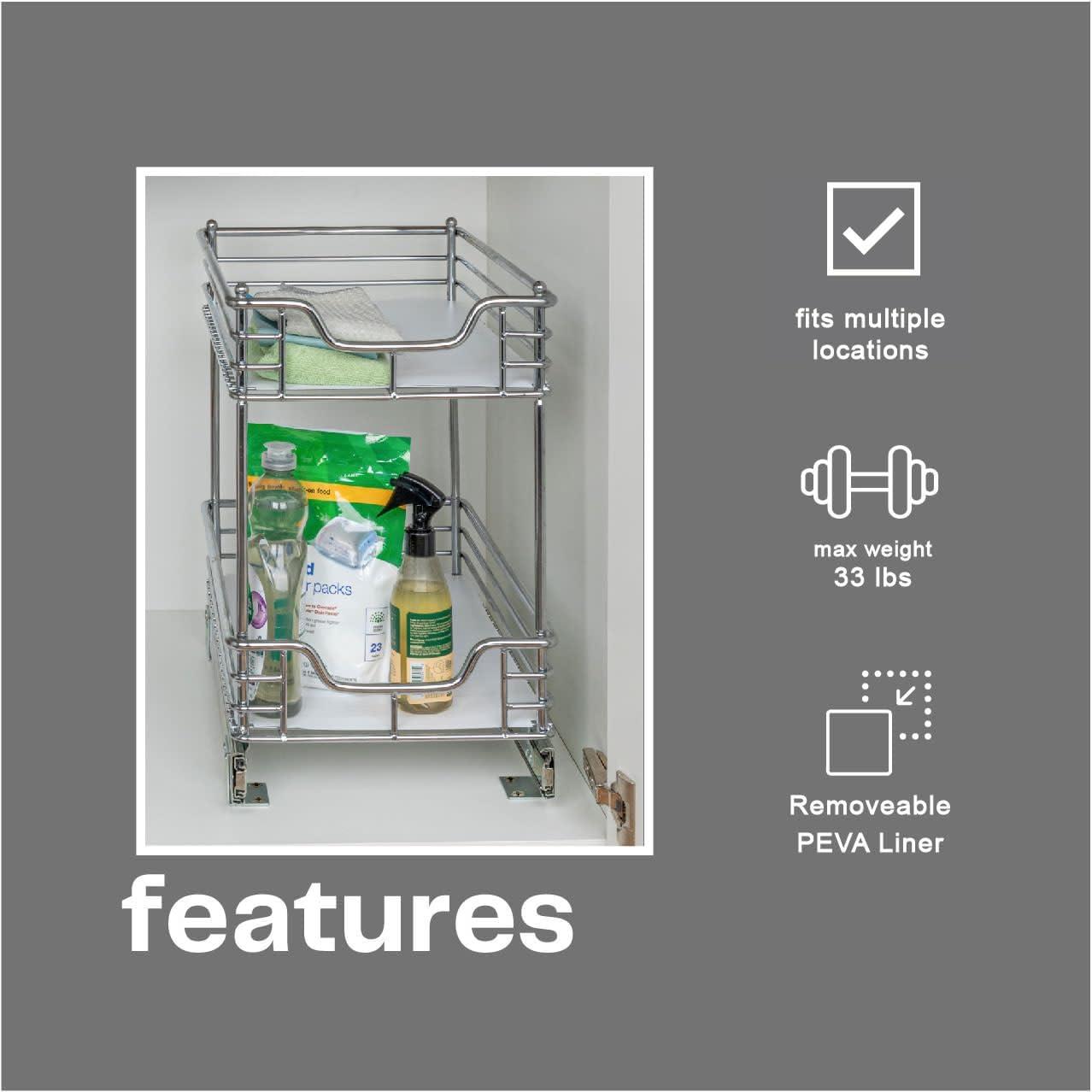 Glidez Multipurpose Chrome-Plated Steel Pull-Out/Slide-Out Storage Organizer for Under Cabinet Use - 2-Tier Design - Chrome