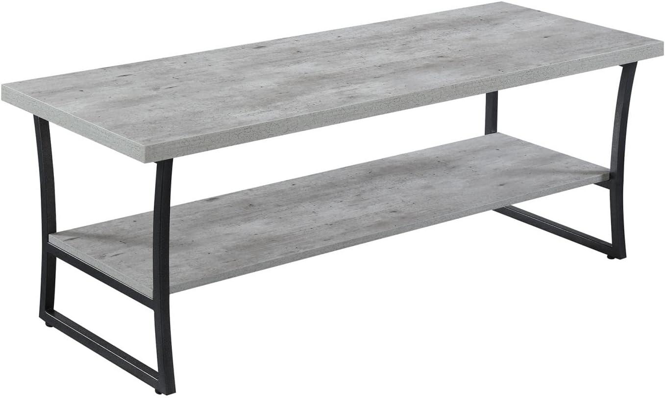 Slate Gray and Birch Wood Rectangular Coffee Table with Shelf