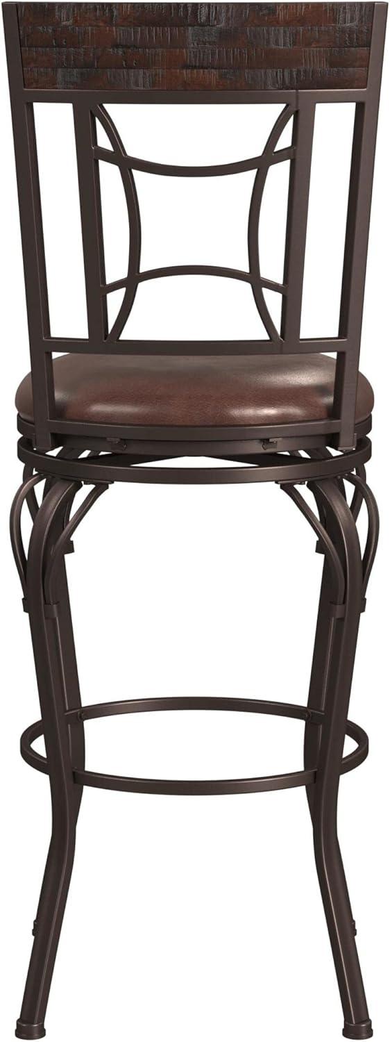 Traditional Dark Chestnut Swivel Bar Stool with Antique Brown Leather