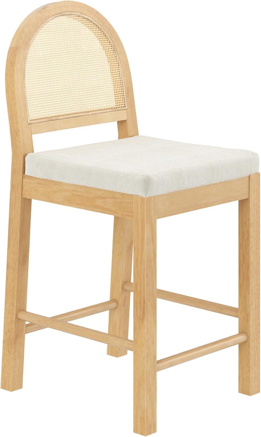 Bailey Warm Pine Rattan and Boucle Bar Stool