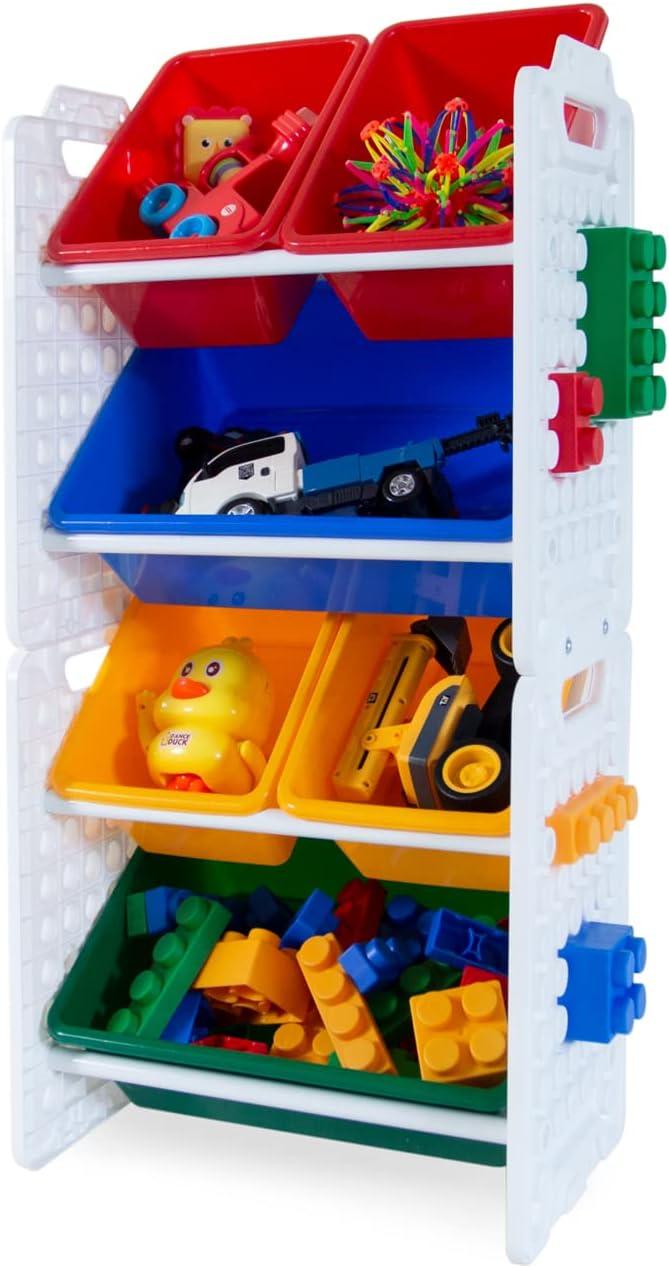 UNiPLAY Toy Organizer With 6 Removable Storage Bins and Block Play Panel, Multi-Size Bin Organizer