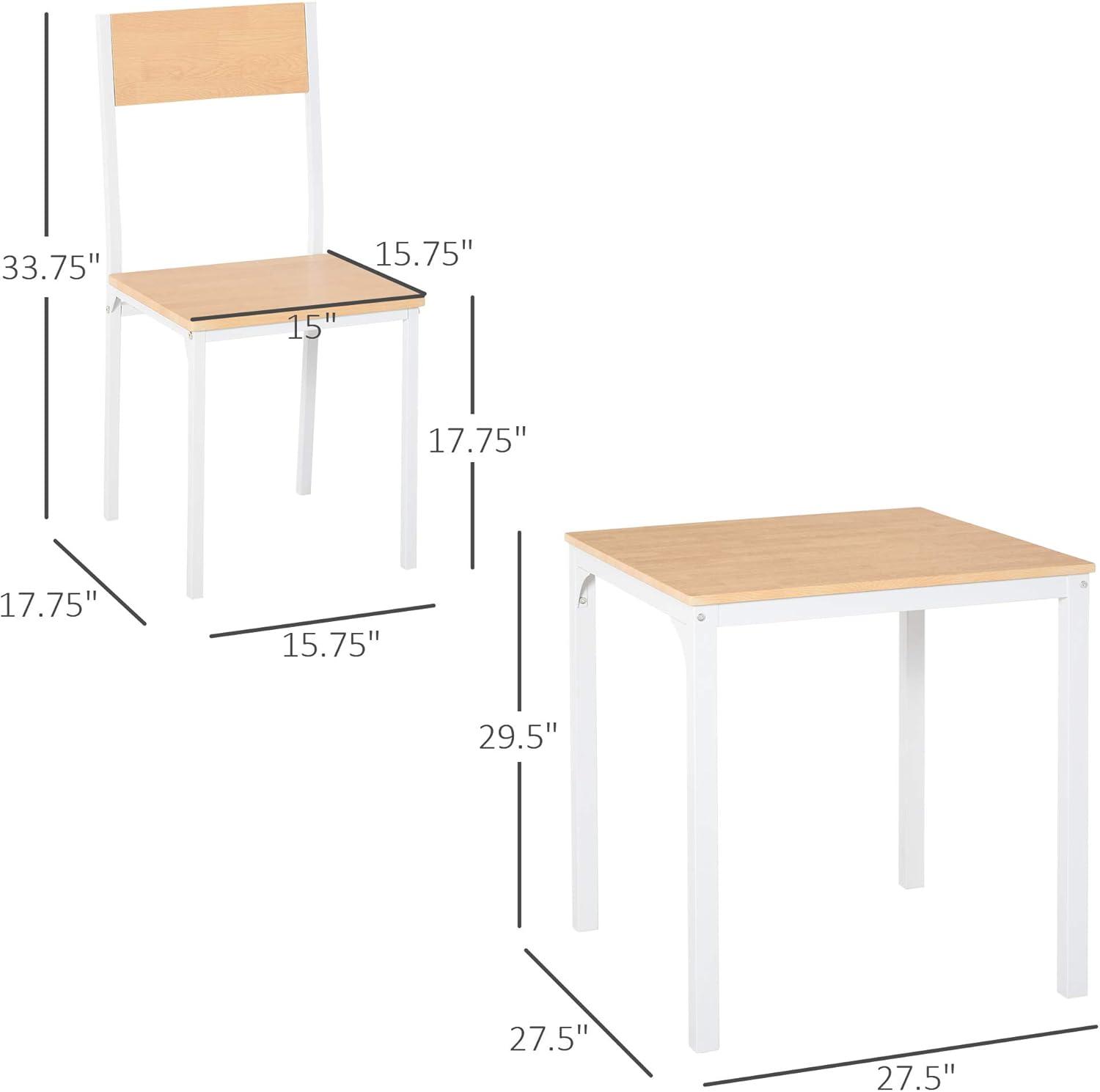 HOMCOM 3-Piece Wooden Square Dining Table Set with 1 Table and 2 Chairs, White