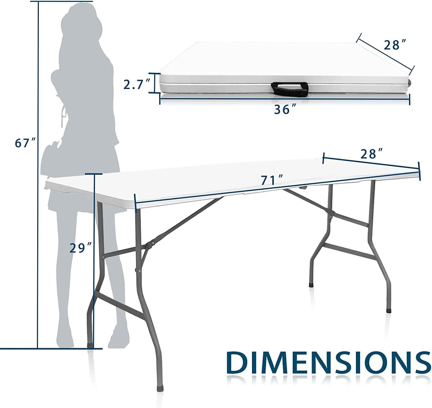 6-Foot White HDPE Foldable Dining Table with Alloy Steel Legs