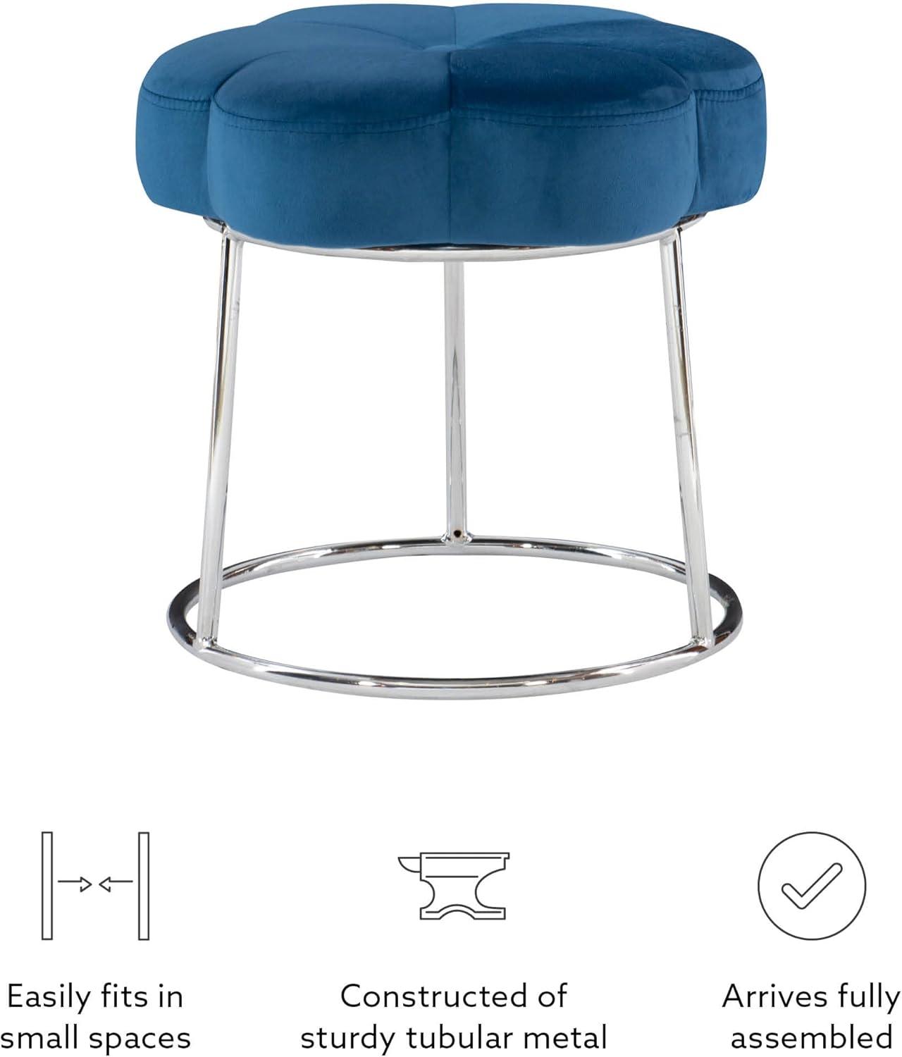 Navy Blue Velvet and Chrome Round Vanity Stool