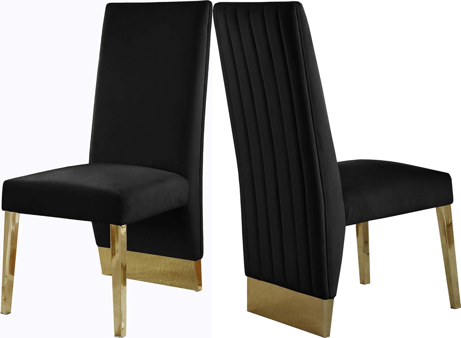 Meridian Furniture Porsha 19"H Velvet Dining Chair in Black (Set of 2)