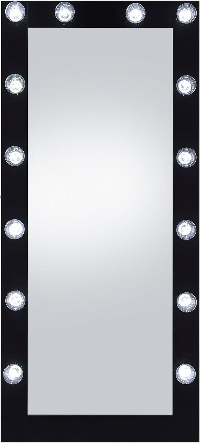 Black High Gloss Full Length Rectangular Wood Floor Mirror