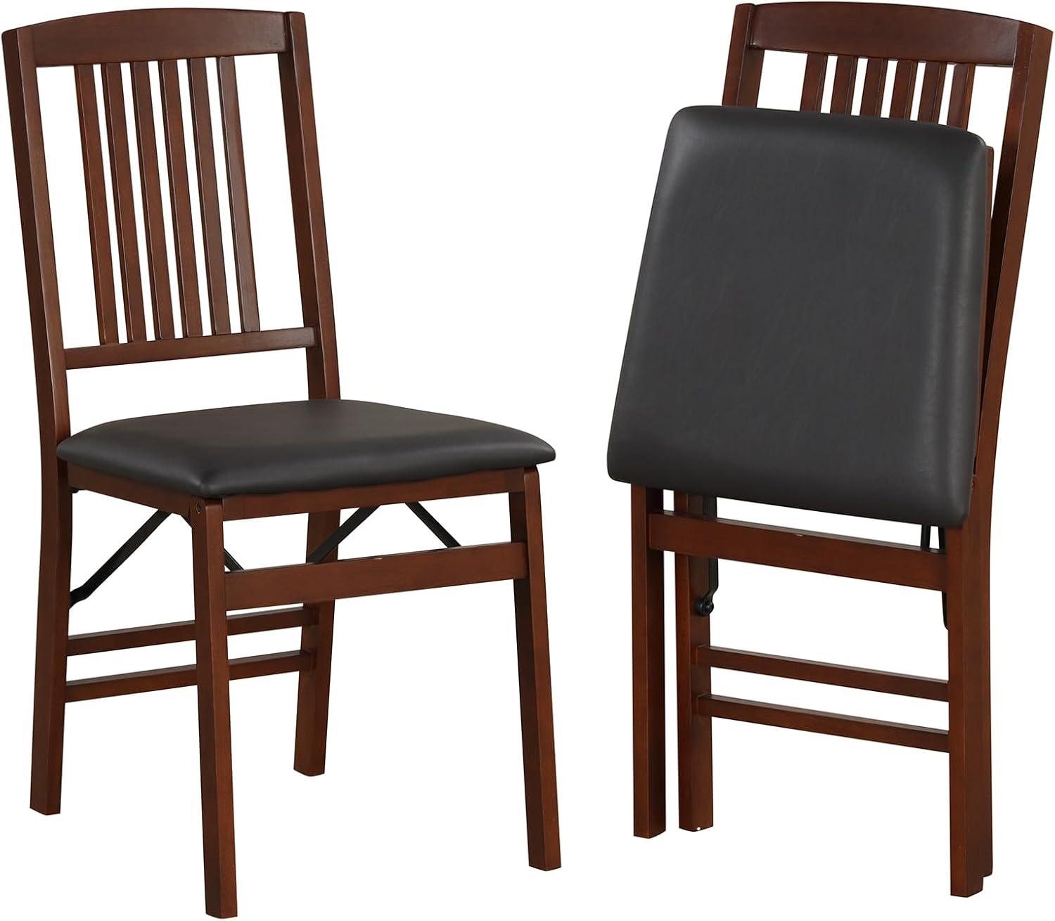 GVN Set of 2 Folding Chairs with Padded Seat and Rubber Wood Frame-Brown, Dining Room Chairs, Lounge Chair for Kitchen, Dining, Bedroom, Living