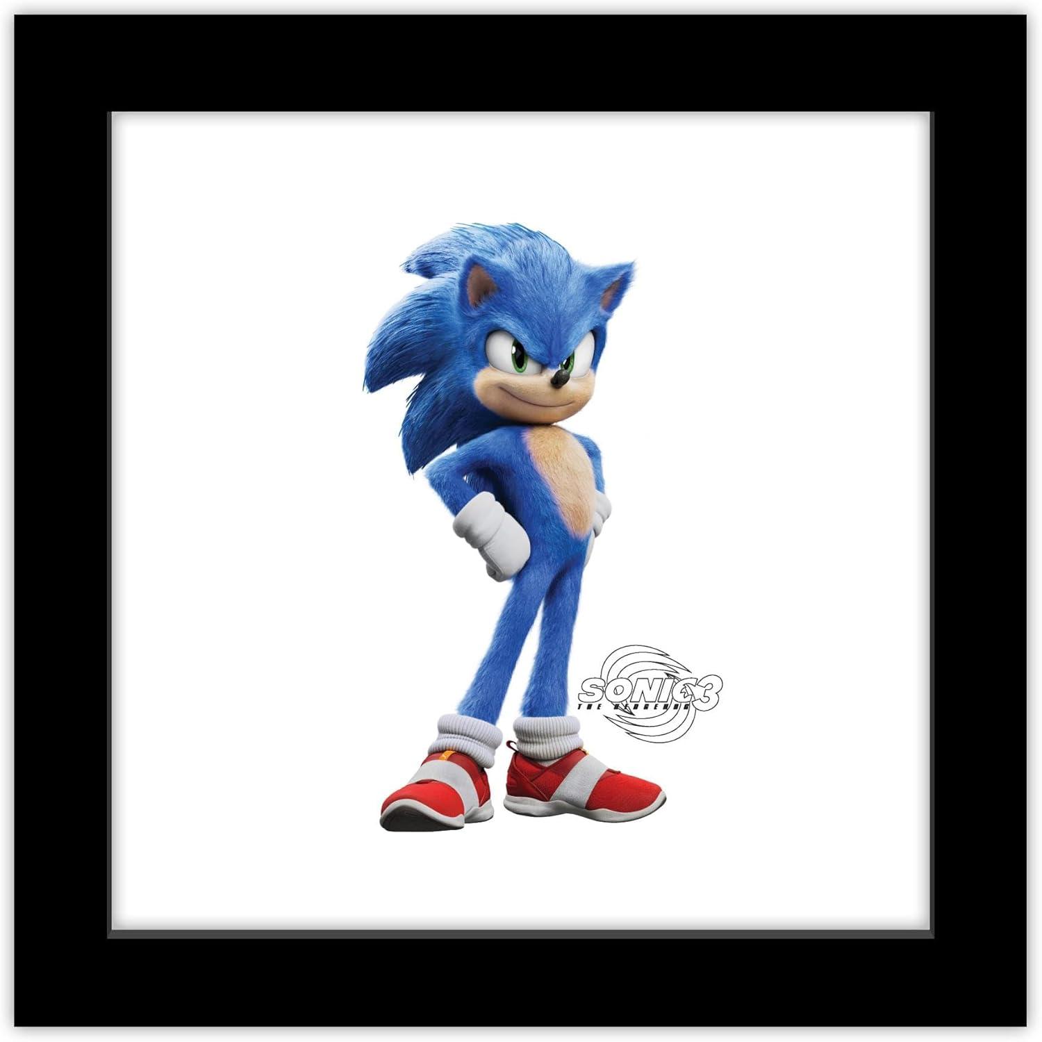 Gallery Pops Sonic the Hedgehog 3 - Sonic Character Wall Art, Black Framed Version, 12" x 12"