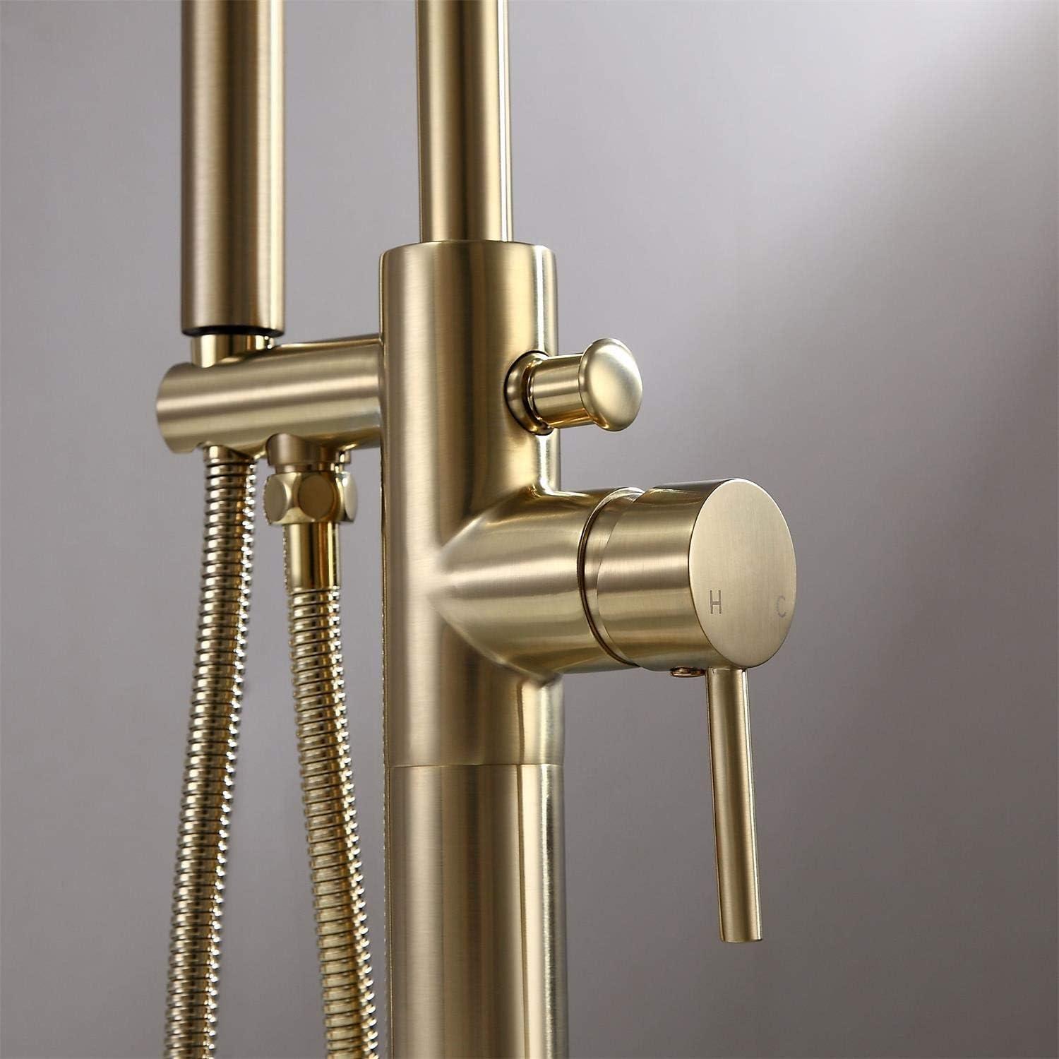 Brushed Gold Freestanding Tub Faucet with Handheld Spray