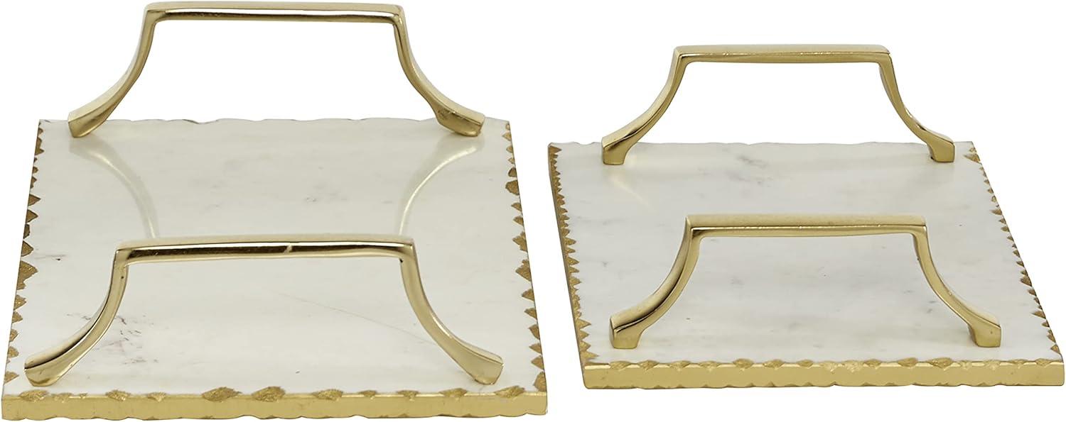 Set of 2 Rectangular Marble Tray with Metal Handles Gold - Olivia & May: Ceramic, Luxury Glam Decor