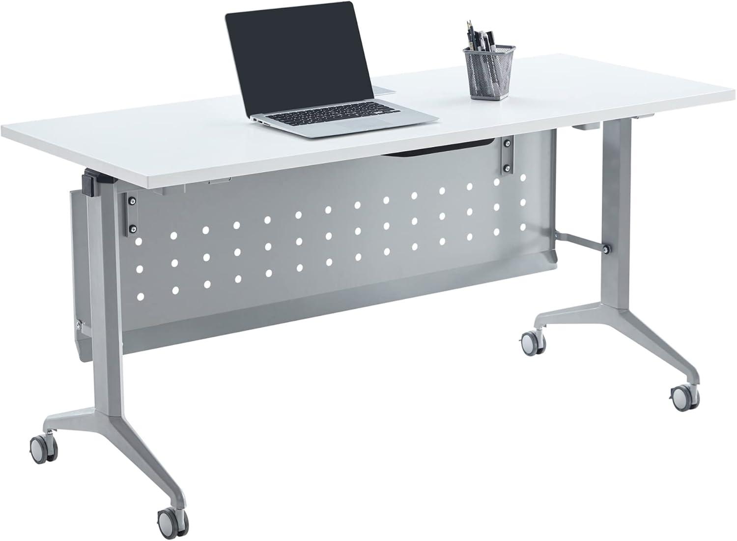 60" White and Silver Metal Flip-Top Training Table