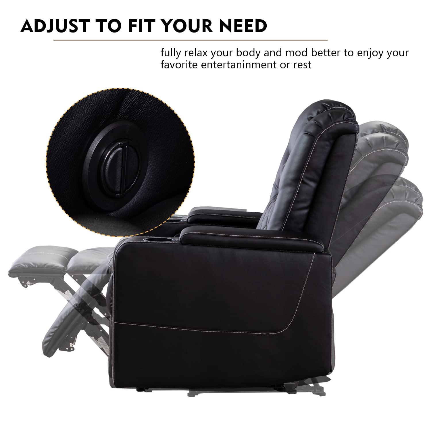 Bonzy Home Power Electric Recliner Chair with USB Ports and Cup Holders Leather Home Theater Seating, Living Room Chair Black