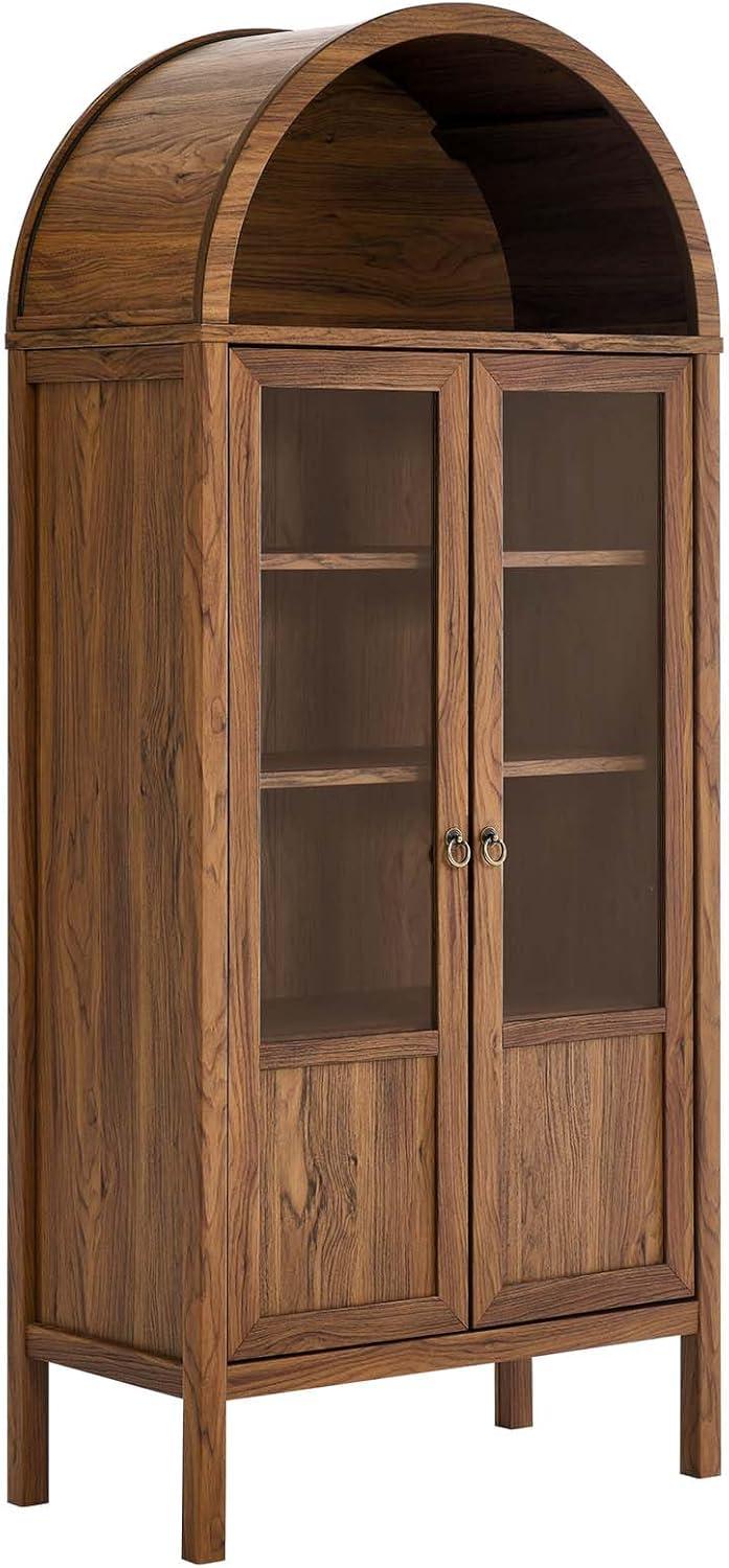 Modway Tessa Wood Tall Storage Display Cabinet with Rounded Arched Top in Walnut