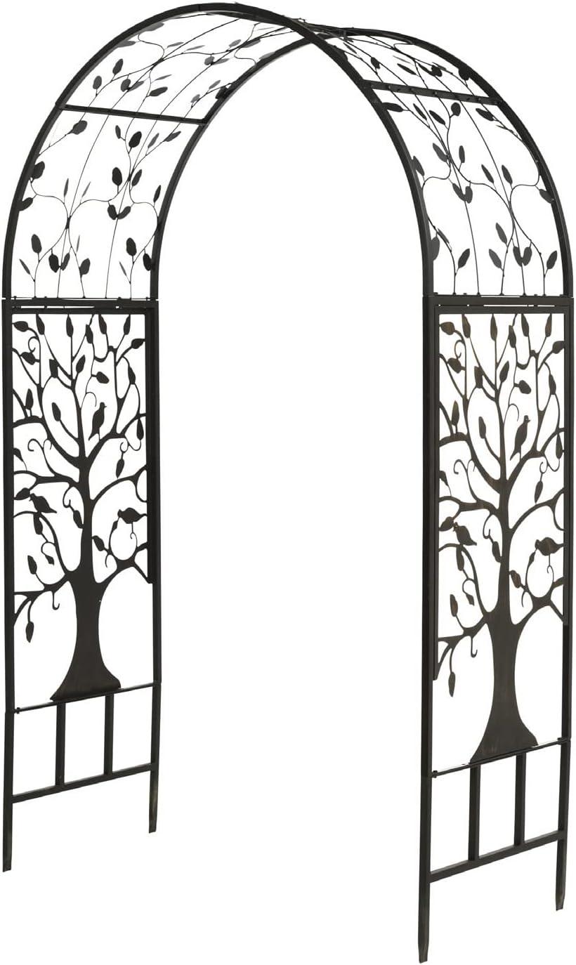 Plow & Hearth - Wide Arch Metal Garden Arbor with Tree of Life Design