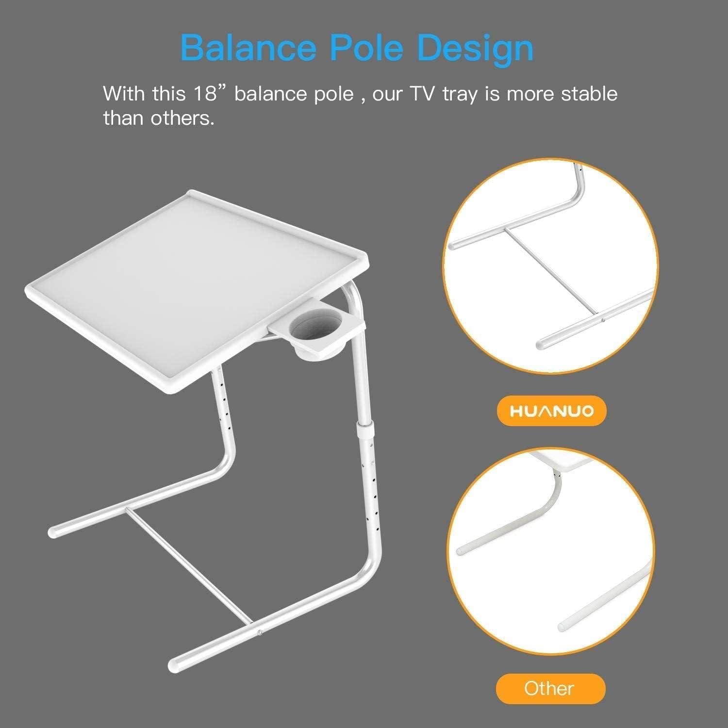 White Adjustable Folding TV Tray Table with Cup Holder