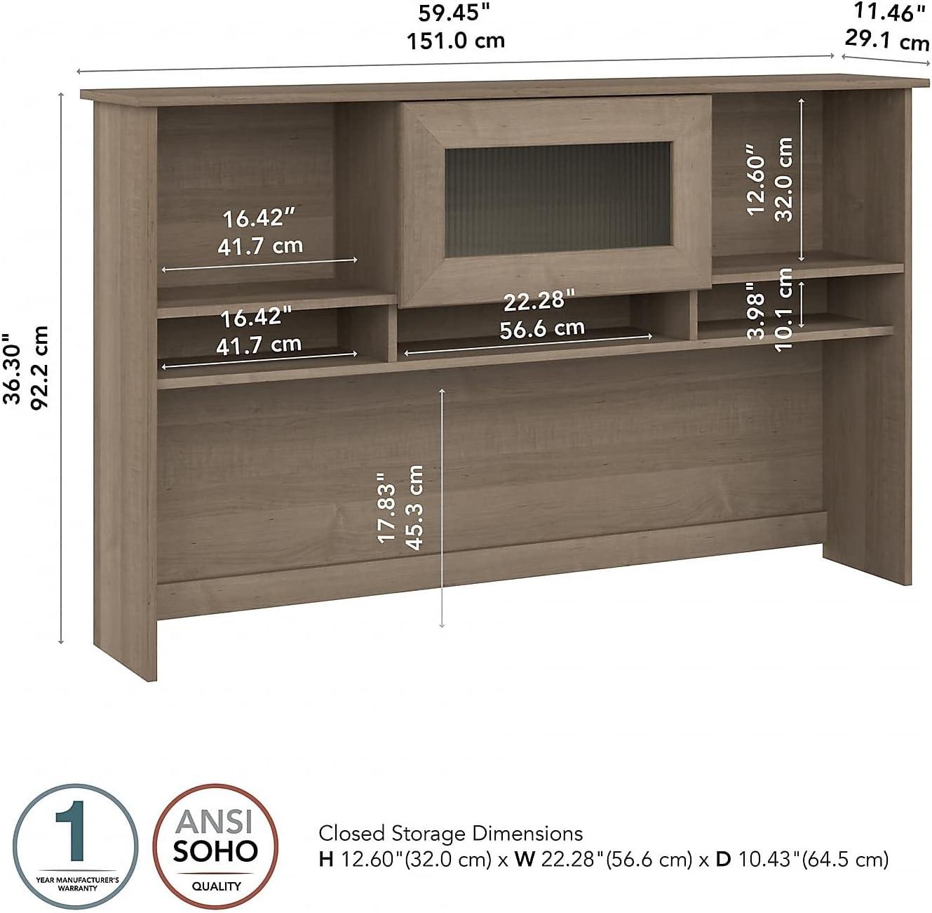 Cabot 60W Hutch Ash Gray - Bush Furniture: Laminate Office Hutch Top, MDF Frame, Adult Assembly Required