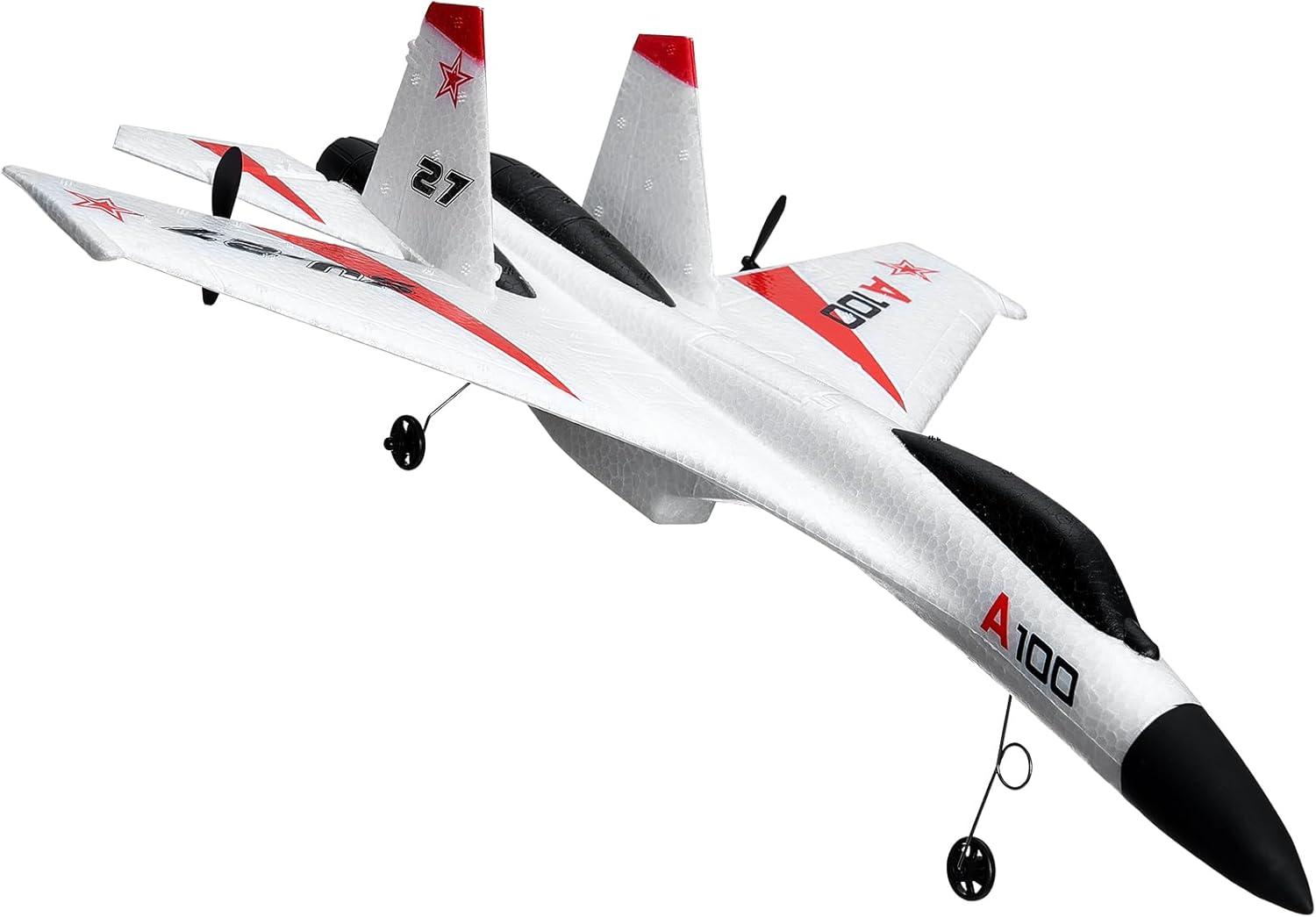 VEVOR White and Red EPP Foam RC Fighter Plane with Gyroscope