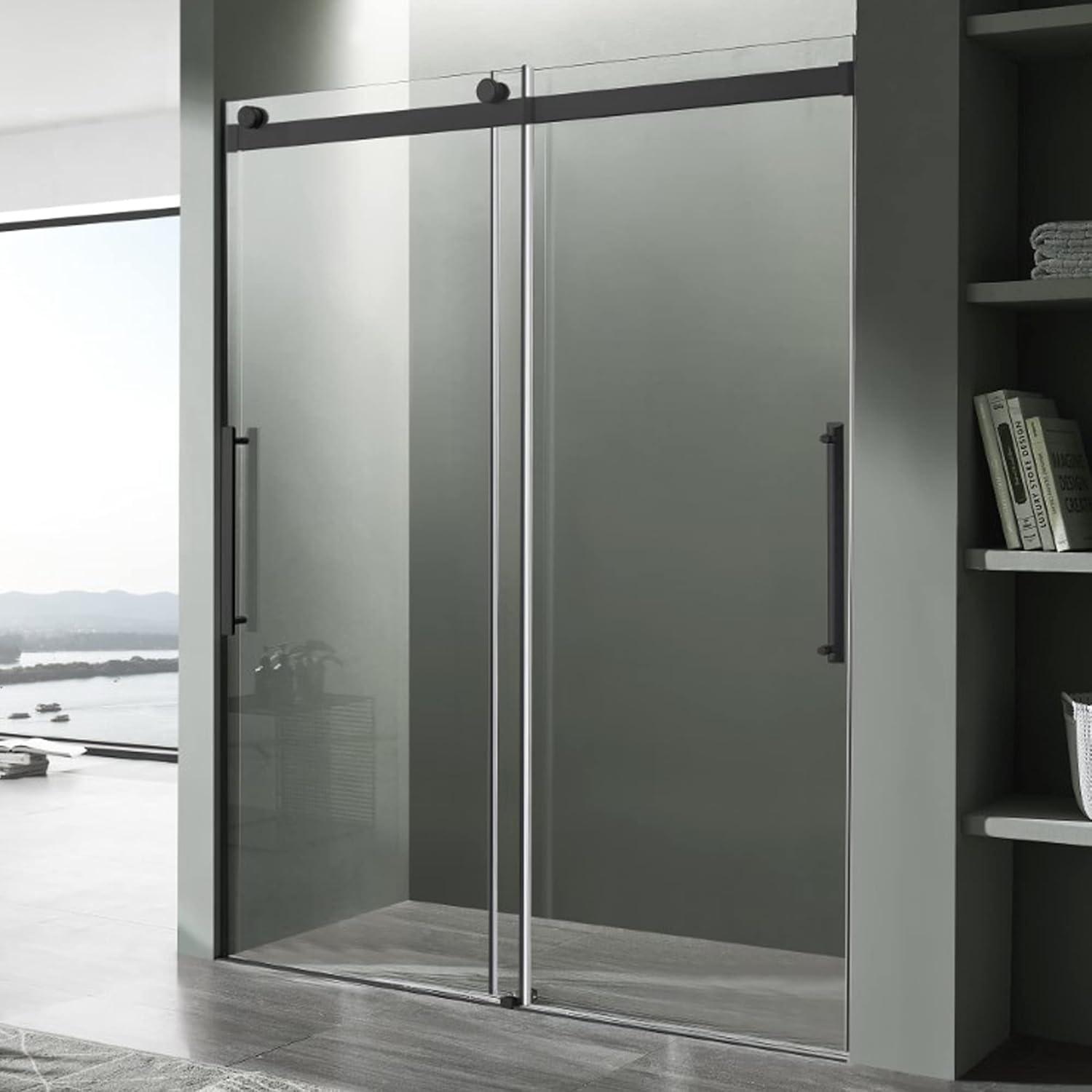 Stellar 48" x 76" Matte Black Frameless Sliding Shower Door