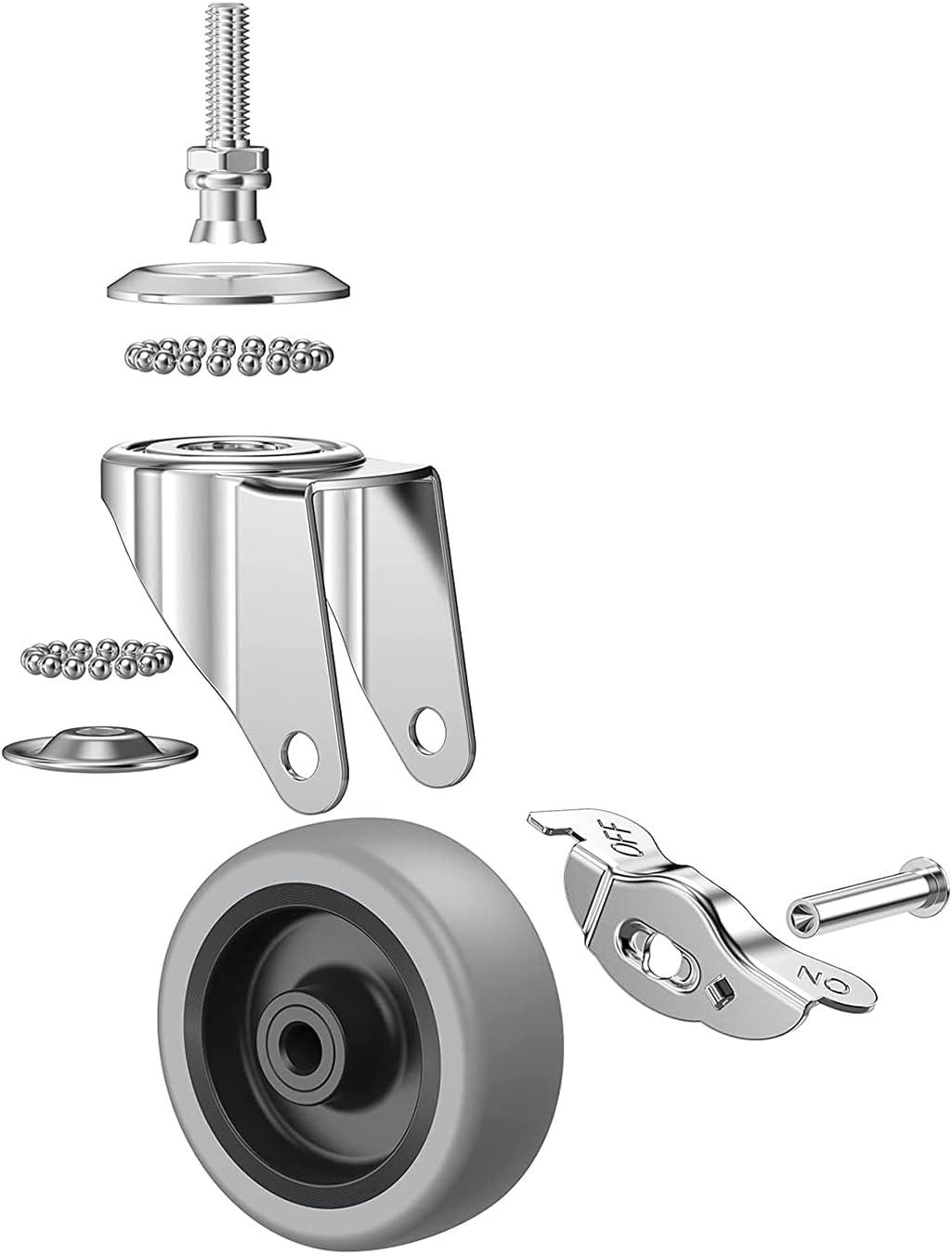 3 Inch Swivel Stem Caster Wheels with Brake, Steel and Rubber