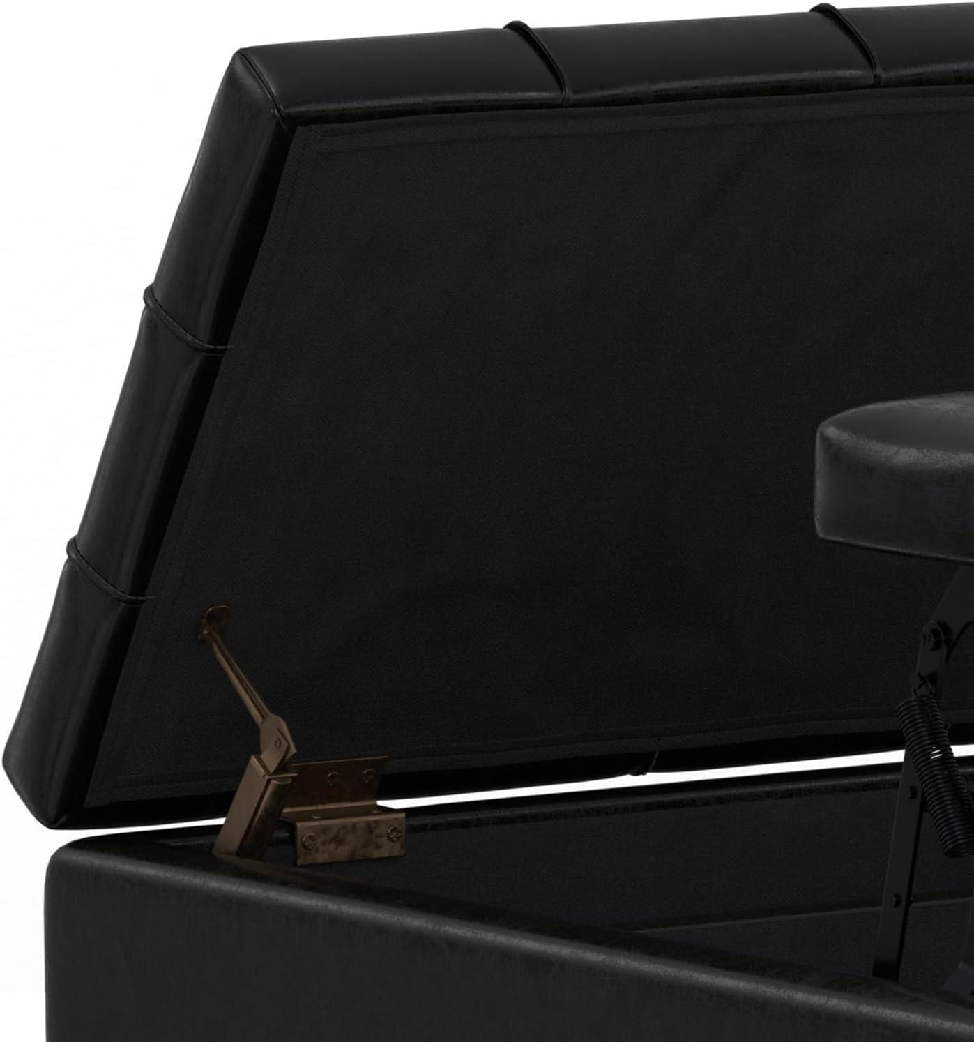 Simpli Home Laura 36"W Upholstered Square Storage Ottoman with Split Lift Top and 2 Storage Compartments