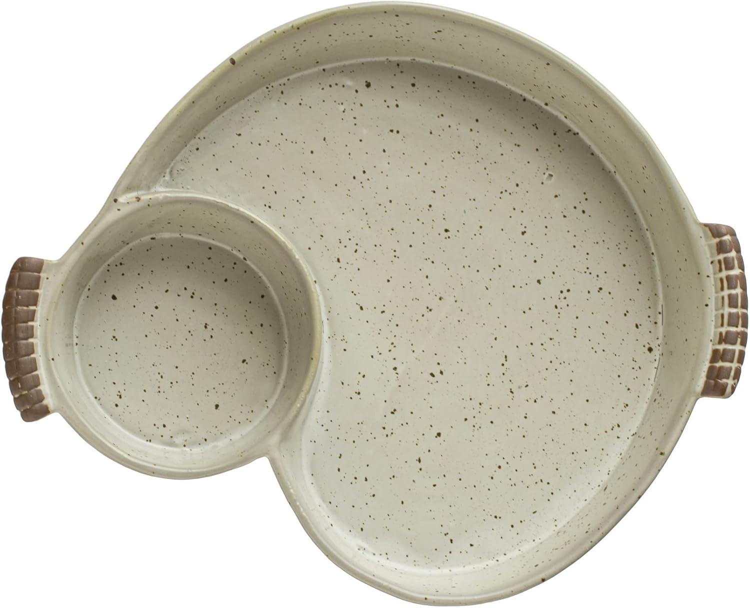 Creative Co-Op Farmhouse Stoneware Chip and Dip with Handles, Ivory