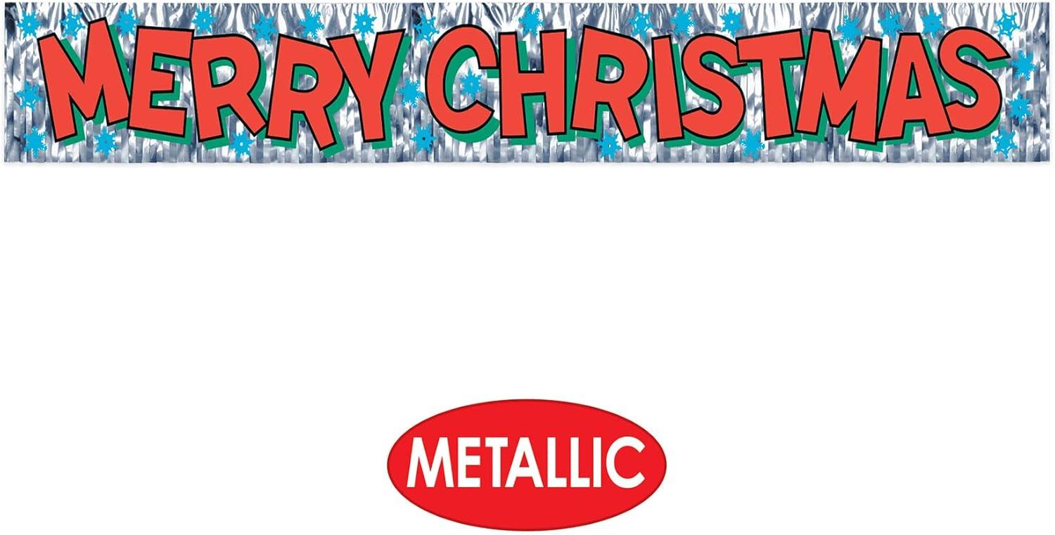 Beistle 8" x 5' Merry Christmas Fringe Banner; Silver 4/Pack 20880