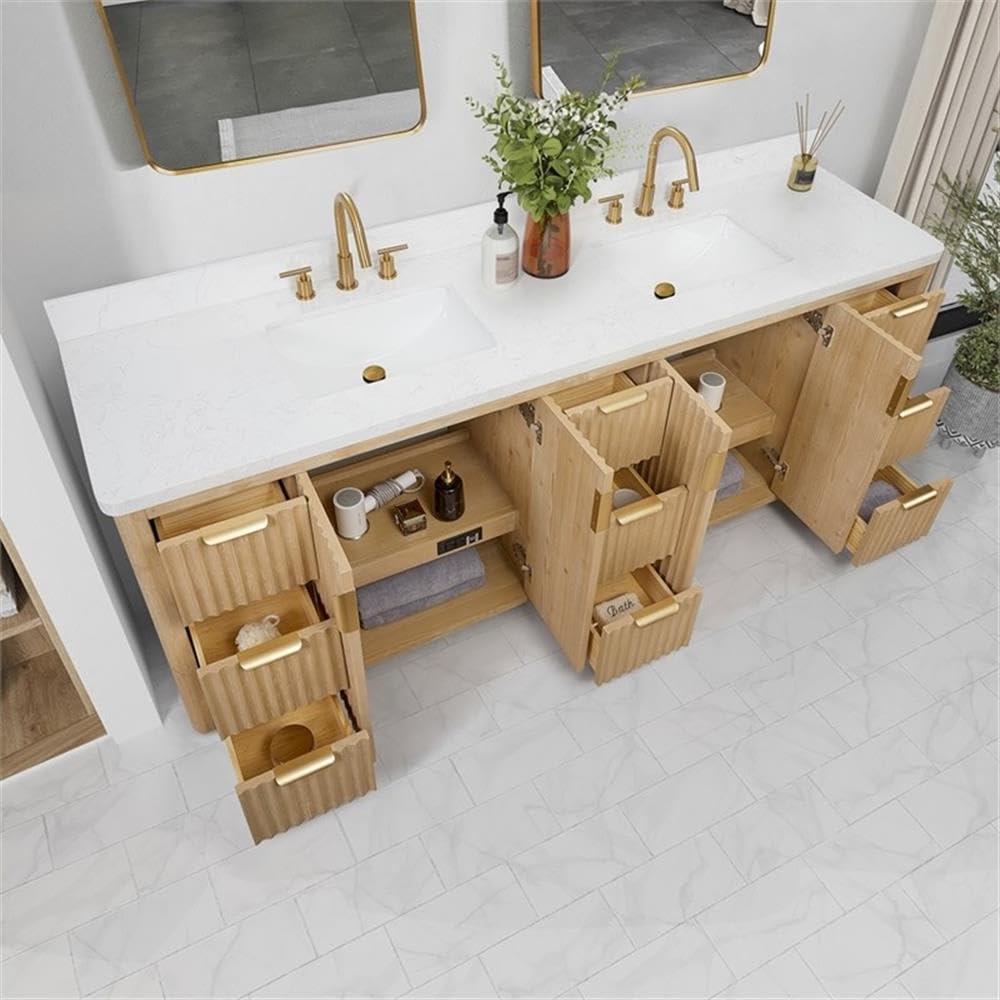 Cadiz 84" Double Bathroom Vanity in Washed Ash Grey w/Lightning White Composite