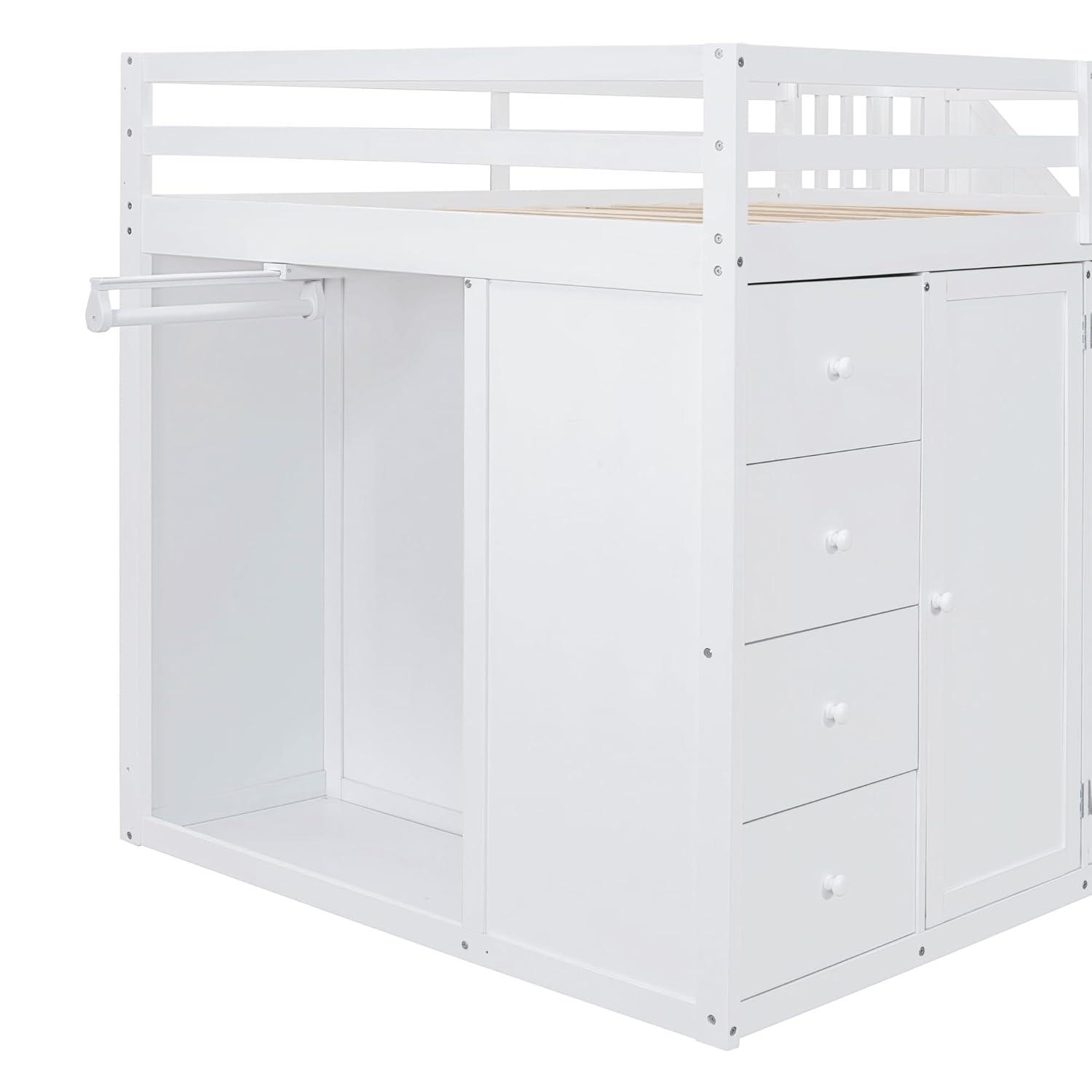 Harper & Bright Designs Full Size Loft Bed with Stairs and Wardrobes, Solid Wood Loft Bed Frame with Storage Cabinets and Drawers for Kids Teens Adults, Weight Capacity: 600LBS, White
