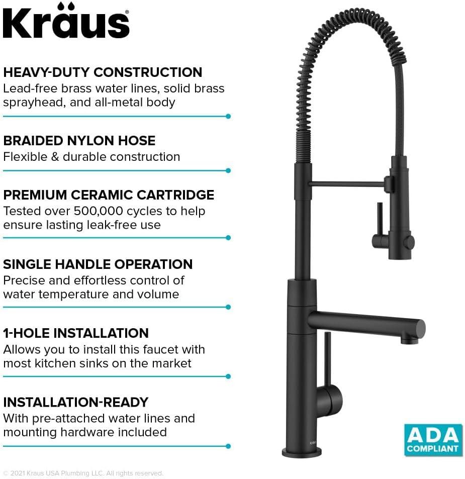 Matte Black Semi-Professional Kitchen Faucet with Pull-out Spray