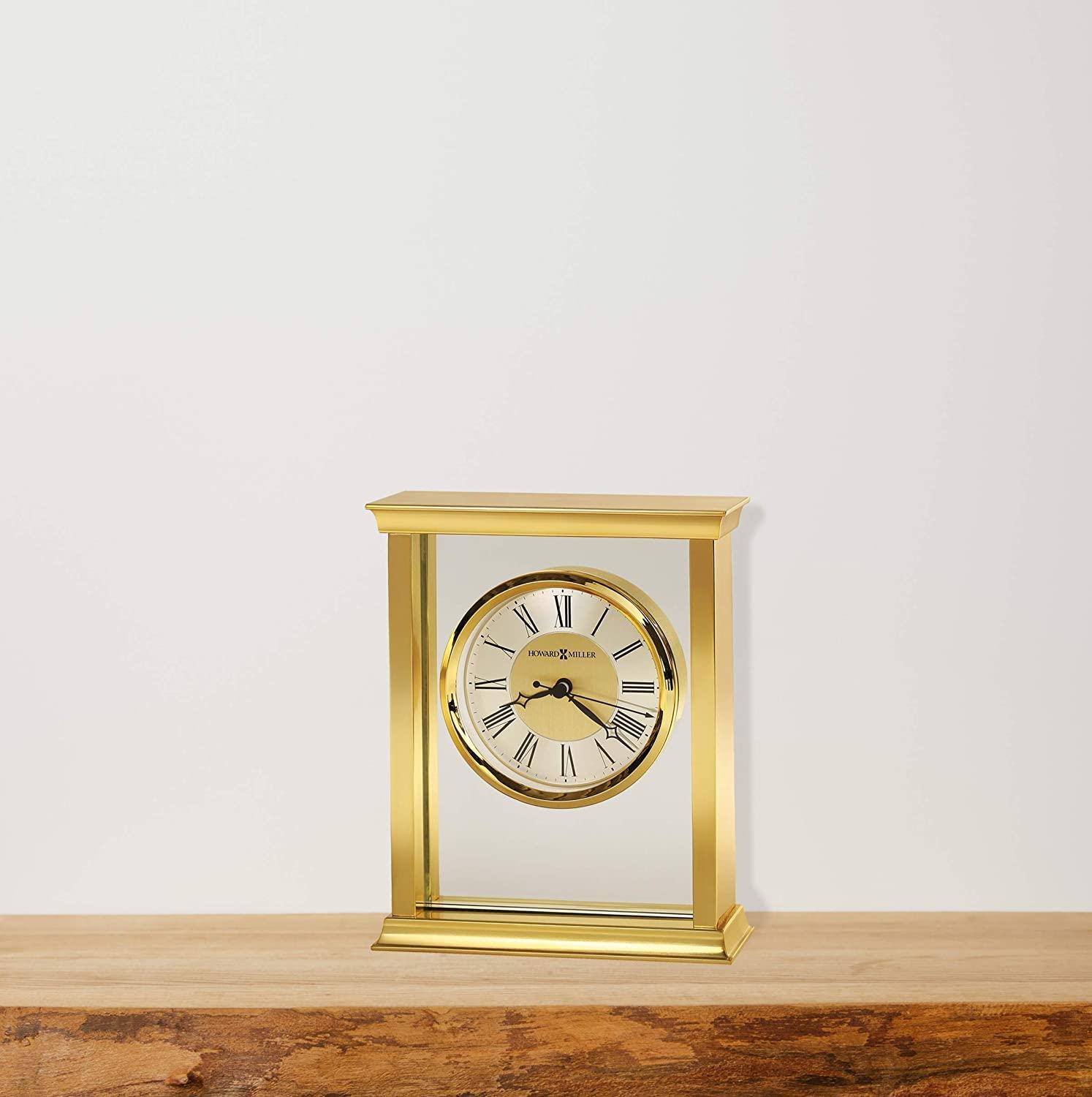 Howard Miller® Monticello Modern & Contemporary Roman Numeral Crystal Quartz Movement / Crystal Tabletop Clock in Polished Brass