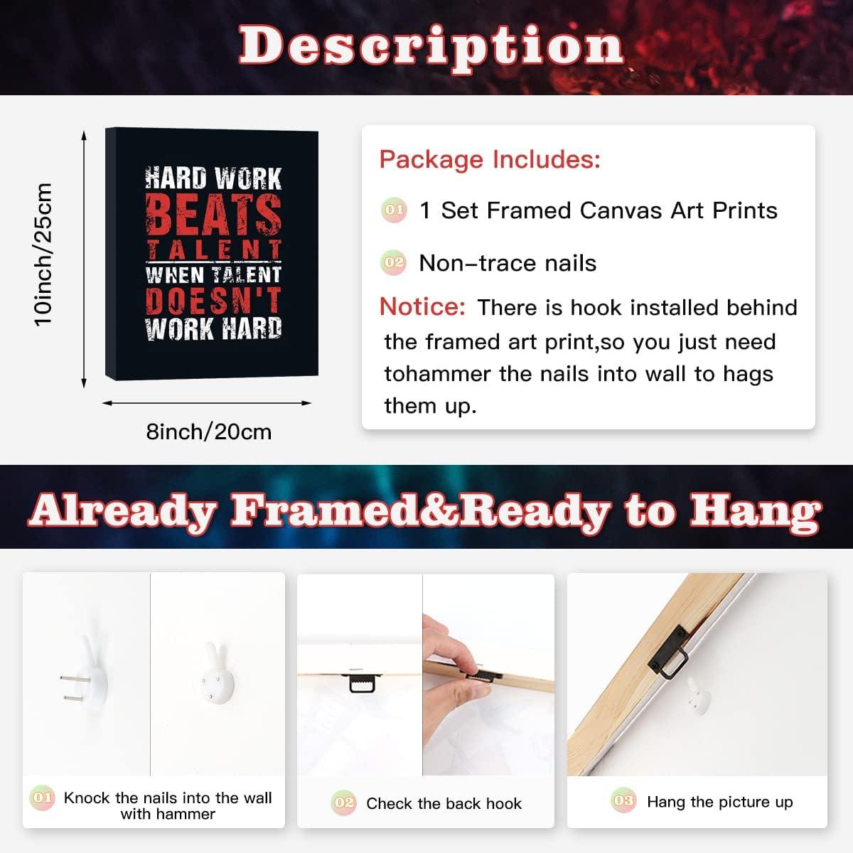 HPNIUB Inspirational Quotes Art Prints, Set of 4 (8”X10”), Chalkboard Motivational GYM Wall Art Poster, Hard Work Painting Be Strong Be Brave Wall Art for Classroom Kids Teens Bedroom Office, No Frame