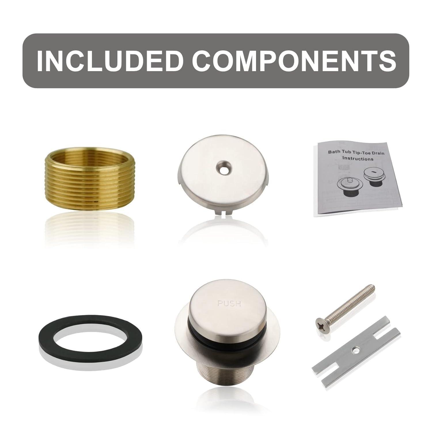 Brushed Nickel Bathtub Drain Tip Toe Stainless Steel Tub Drain Trim Kit, Single Hole Overflow Faceplate