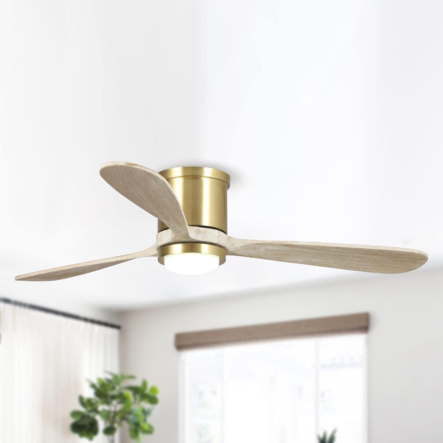 Golden Low Profile Ceiling Fan with LED Light and Remote