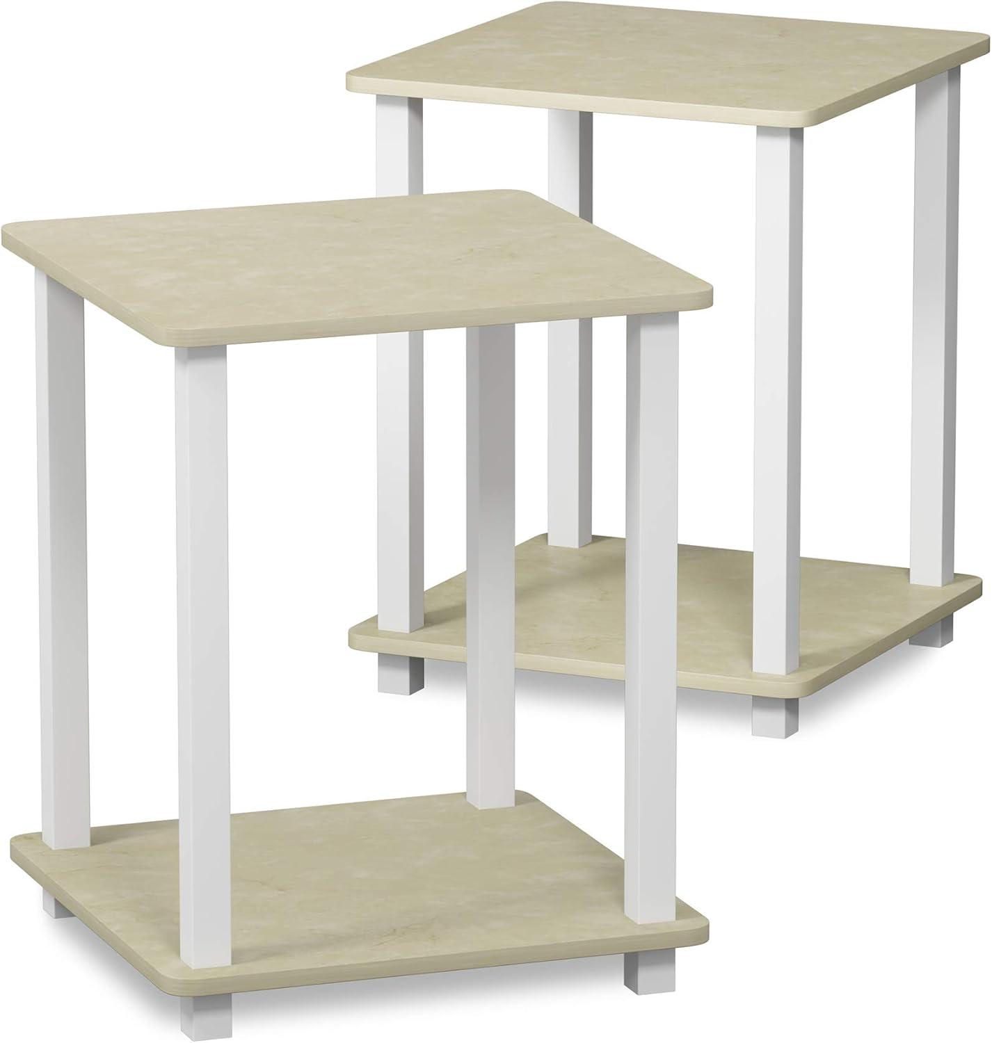 Furinno Simplistic Wooden Flat Top Home Decor End Tables, Cream (2 Pack)