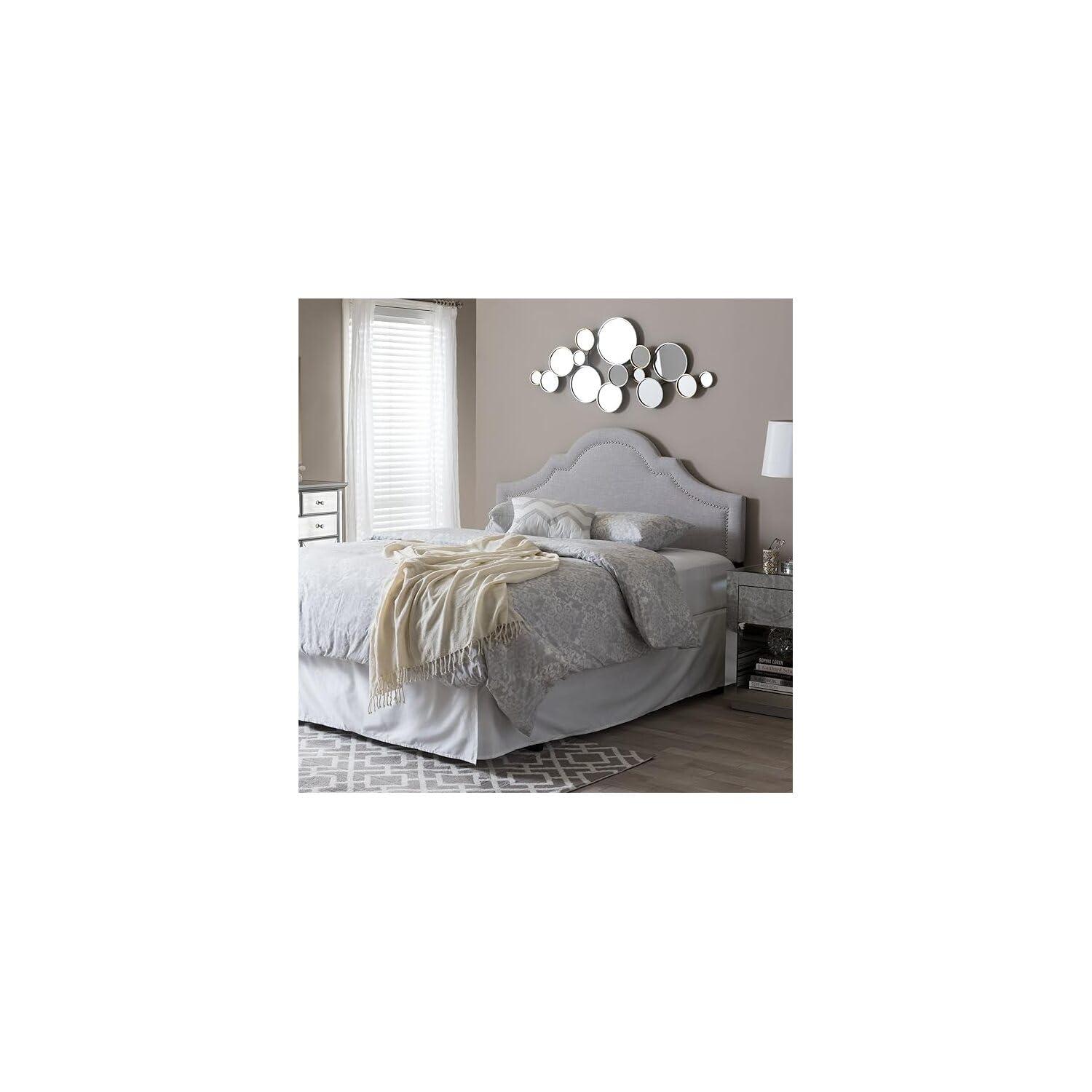 Twin Rita Modern And Contemporary Fabric Upholstered Headboard Grayish Beige - Baxton Studio: Silver Nailhead Trim, Rubberwood Frame