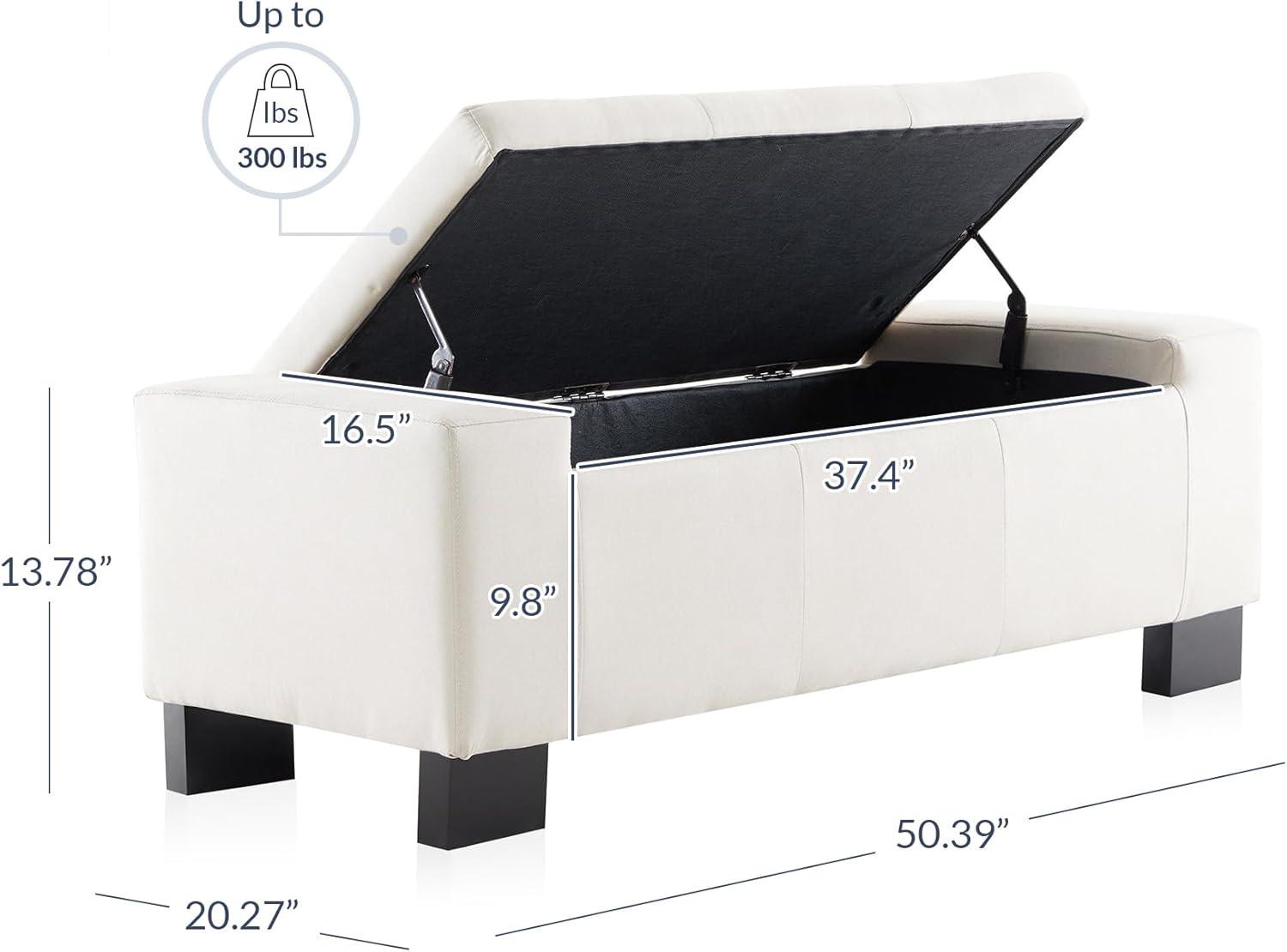 BELLEZE 50" Storage Ottoman Bench Linen Rectangular Tufted Large, Beige