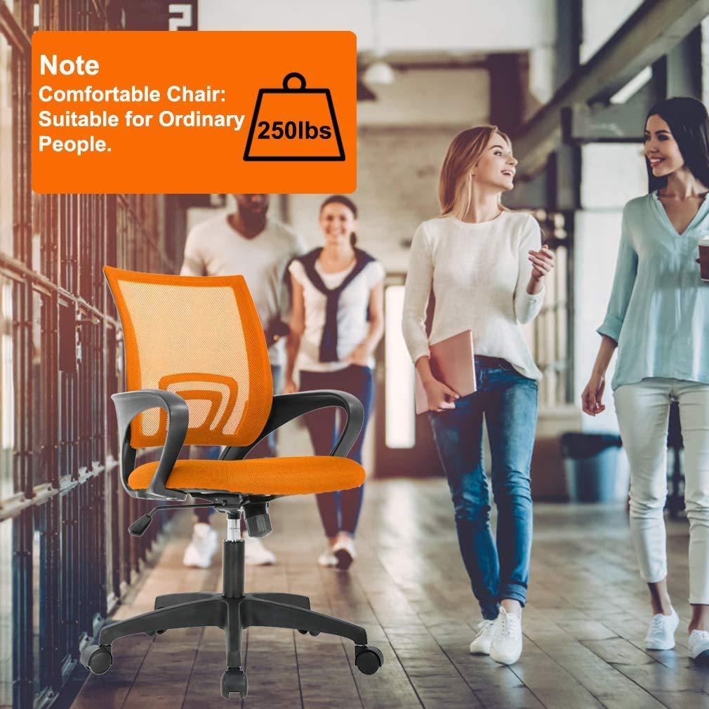 FDW Home Office Chair Mesh Computer Chair with Lumbar Support Armrest Adjustable Mid Back Task Chair for Women Adults, Orange