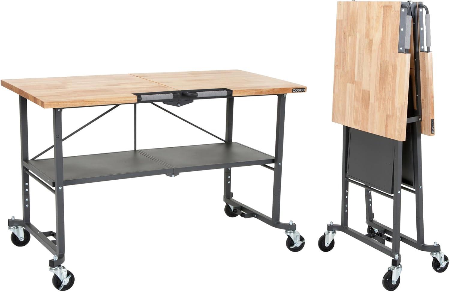 SmartFold Gray Steel Frame Portable Workbench with Hardwood Top