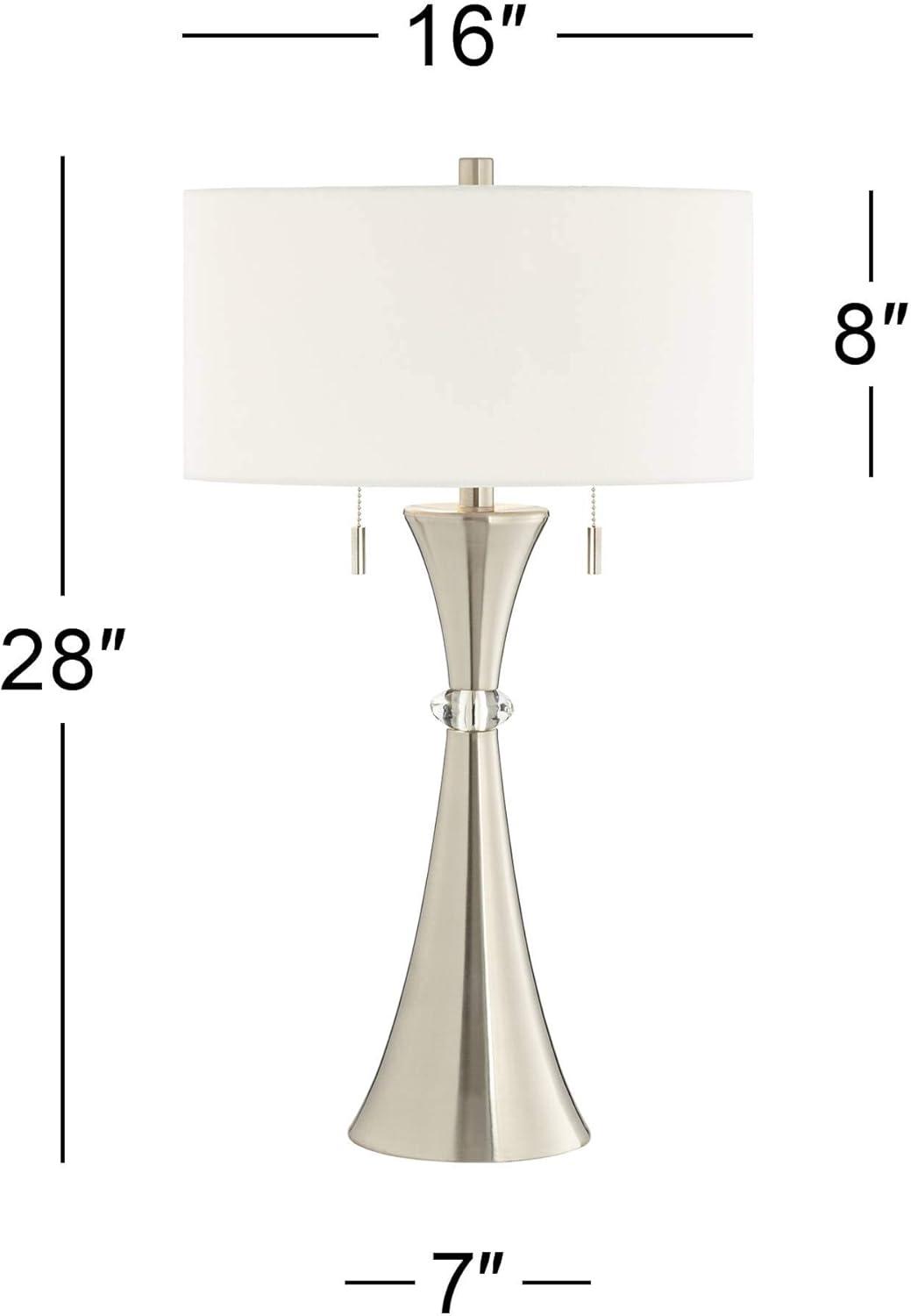 360 Lighting Rachel Modern Table Lamps 28" Tall Set of 2 Concave Column Hourglass Metal White Drum Shade for Bedroom Living Room Bedside Nightstand