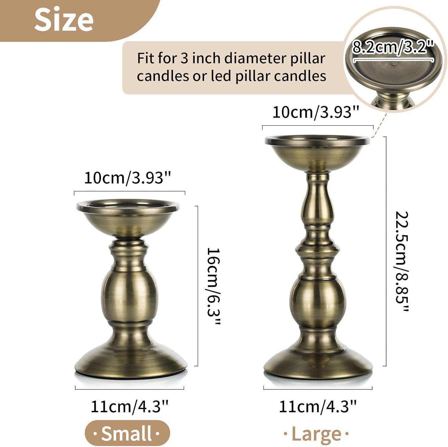 2 Pcs Bronze Iron Pillar Candle Holders, Most Ideal for 3" Pillar Candle, Gifts for Wedding, Party, Home, Spa, Reiki, Votive Candle (2 x S)