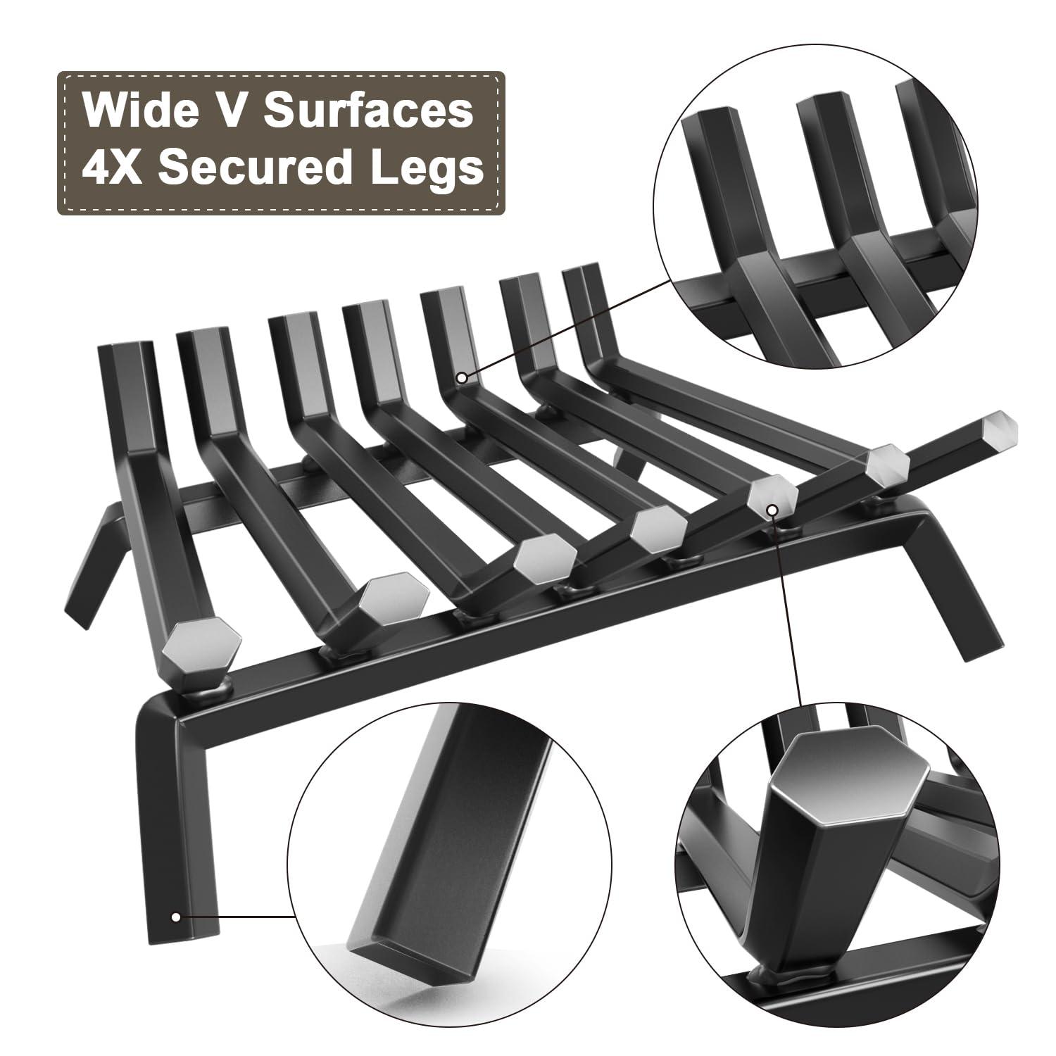 Fireplace Log Grate 30 inch Wrought Iron Fire Place Grates Heavy Duty Solid Steel Indoor Chimney Hearth 3/4" Bar Outdoor Firepit Wood Stove Firewood Burning Rack Holder