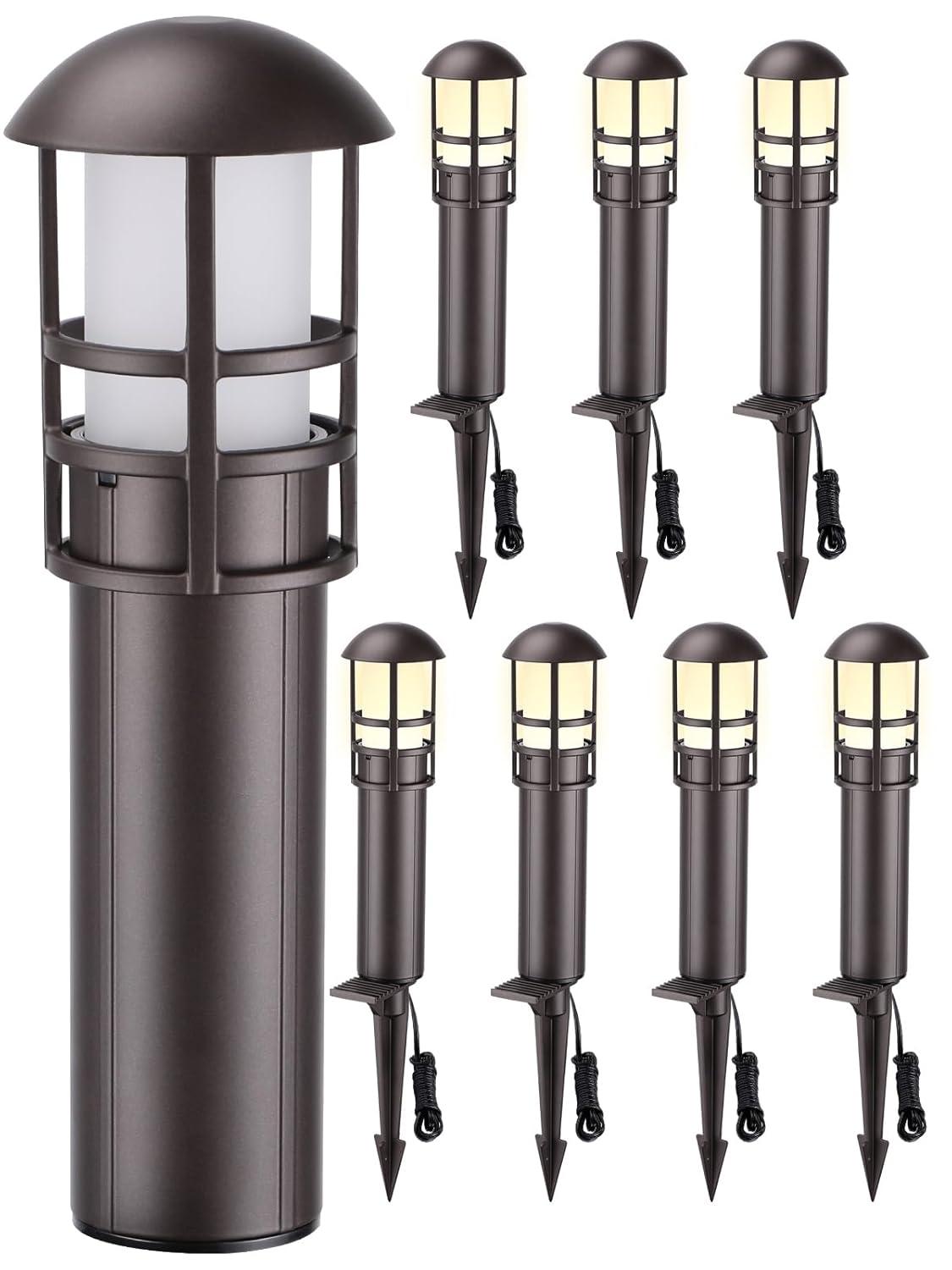 LEONLITE 8-Pack Low Voltage Landscape Lights Pathway, 3W 12V LED Path Lights, CRI90+, IP65 Waterproof Walkway Light, ETL Listed, Oil Rubbed Bronze Aluminum Housing, 3000K Warm White