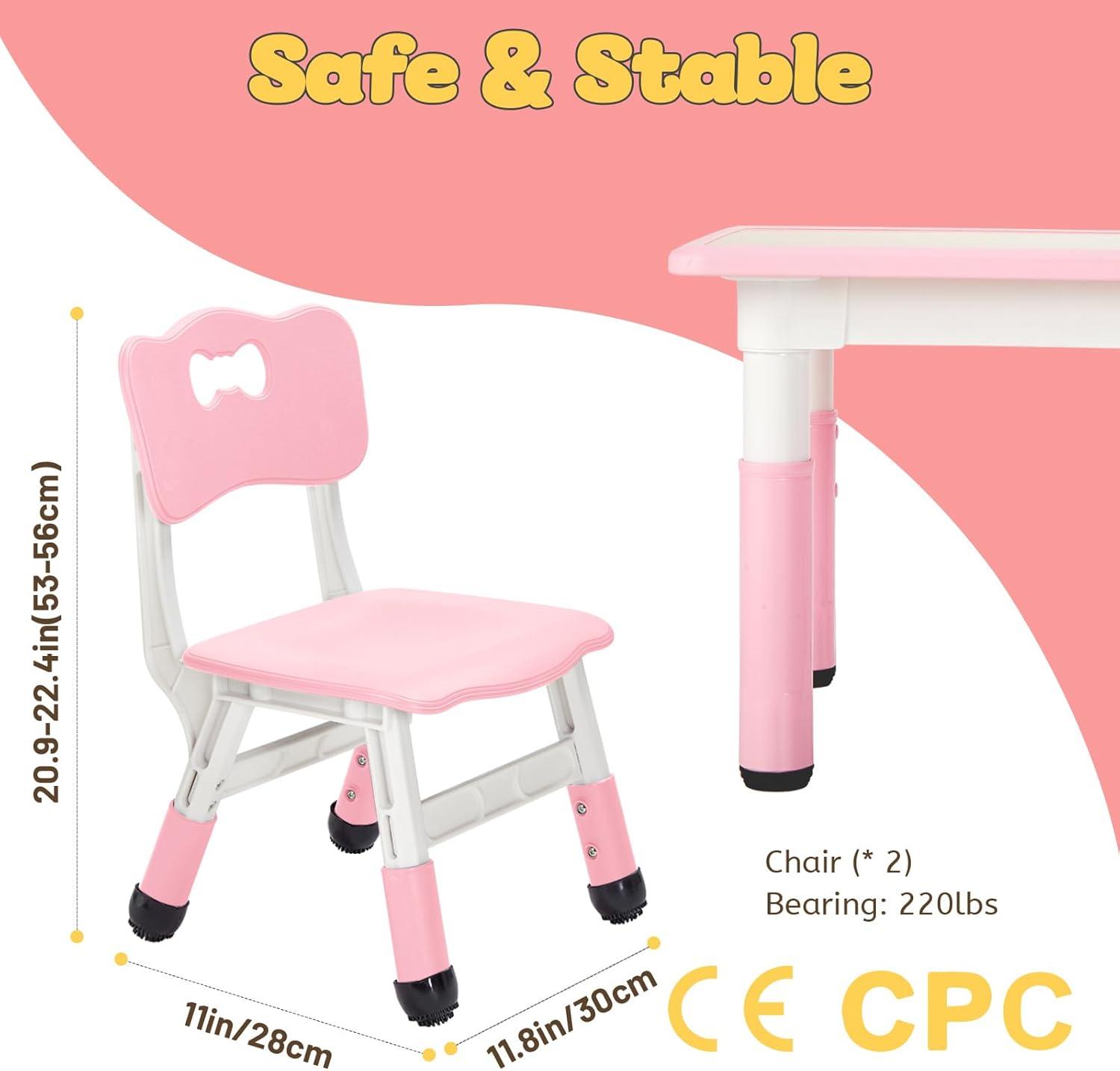 Shininglove Set of 2 Kids Chairs with Adjustable Height & Non-Slip Legs, for 2-6 Years Old Boys Girls