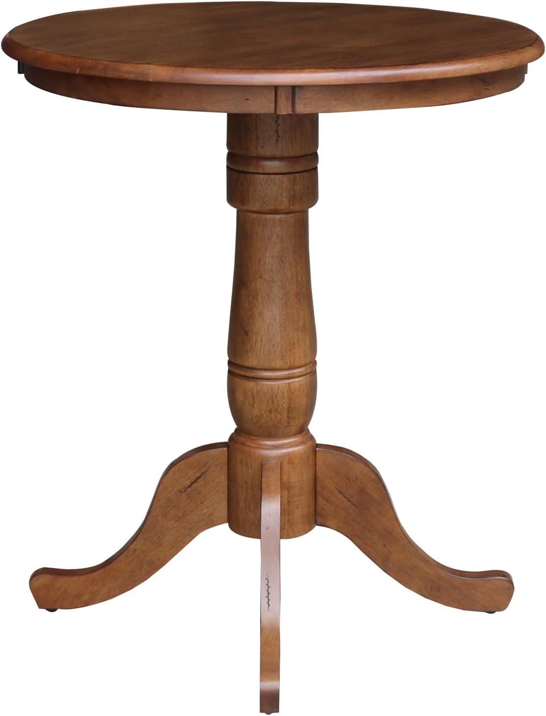 Distressed Oak Round Extendable Bar Height Pedestal Table