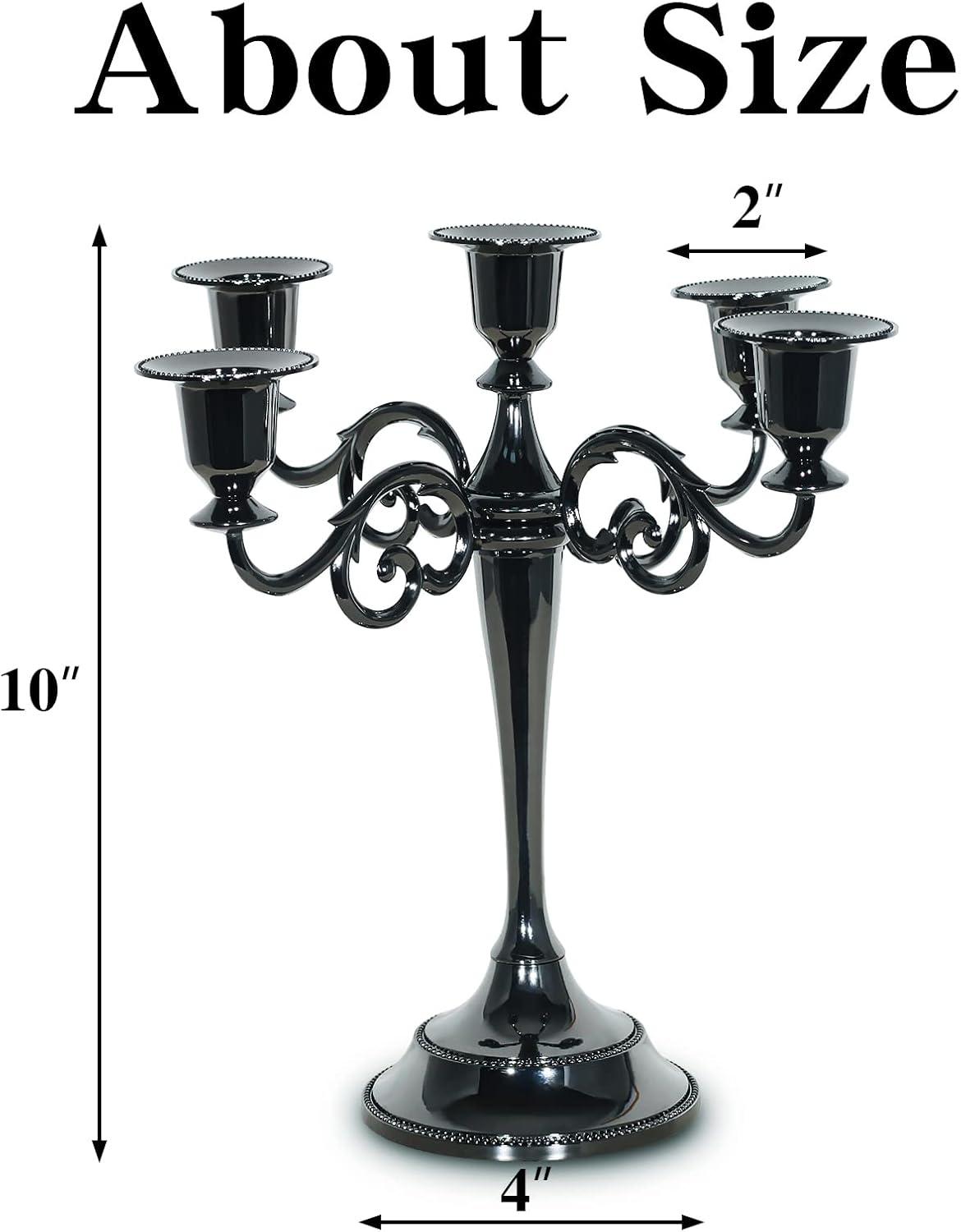 HYEASTR Metal Candelabra 5 Arm Candle Holder for Candlelight Dinner, Retro Candle Stand for Table Decor Centerpiece, Vintage Candlestick for Wedding Halloween Event - Black